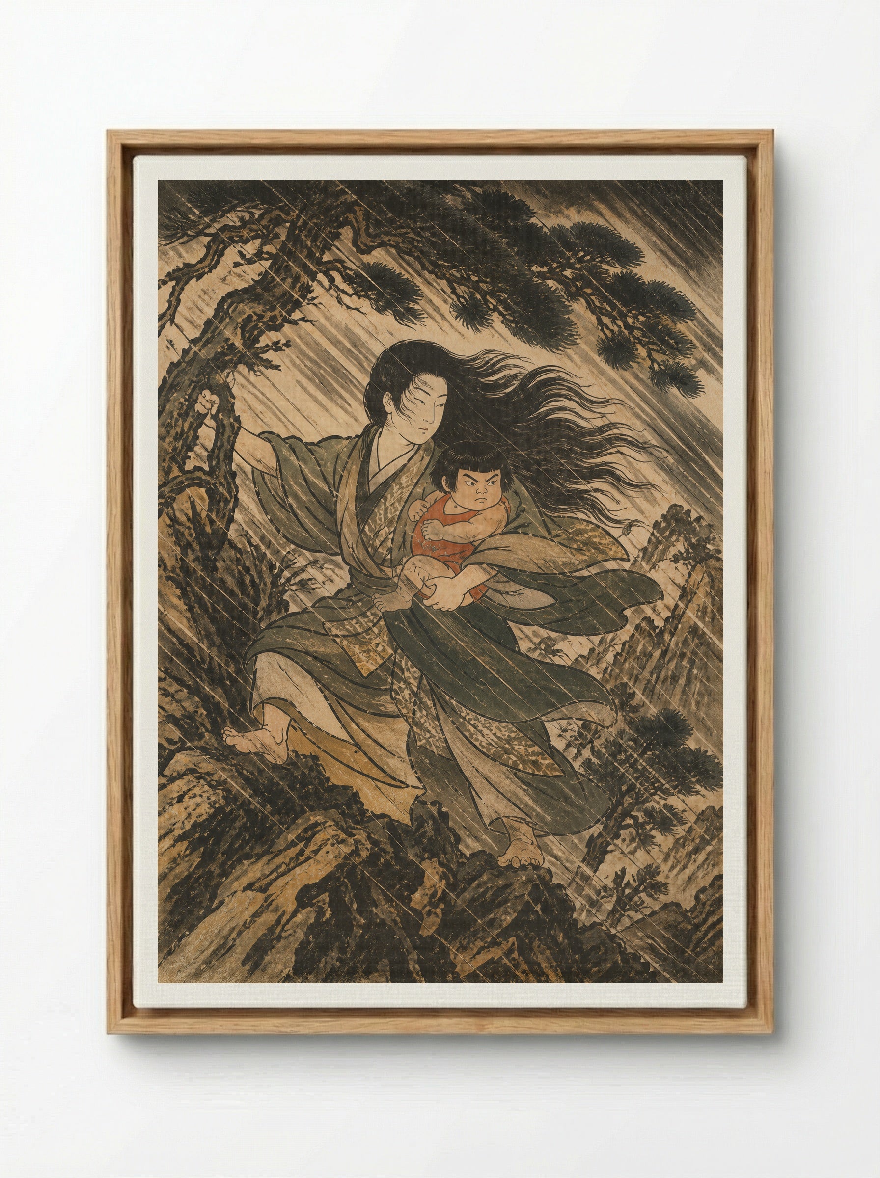 Yamauba and Kintaro: The Cabin under Ashigara - Framed Canvas Wood