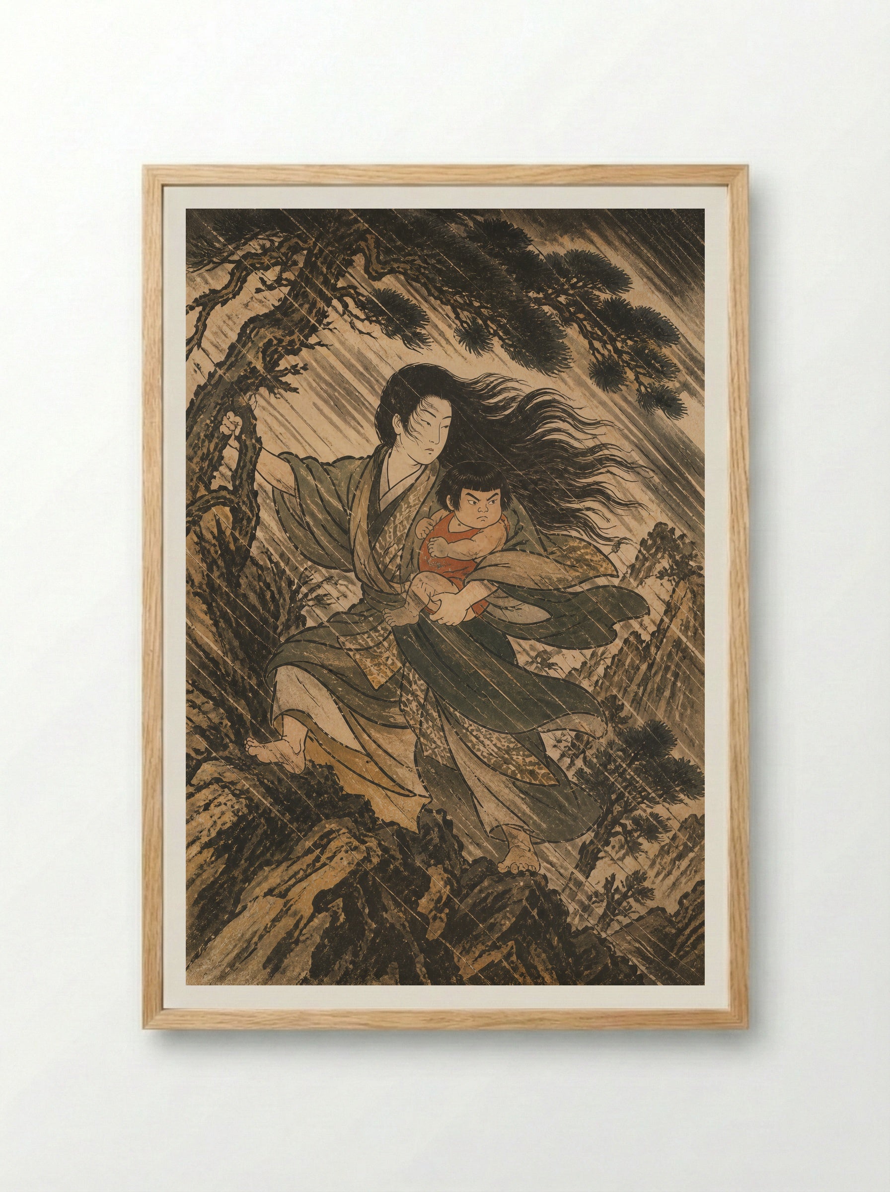 Yamauba and Kintaro: The Cabin under Ashigara - Framed Print Wood