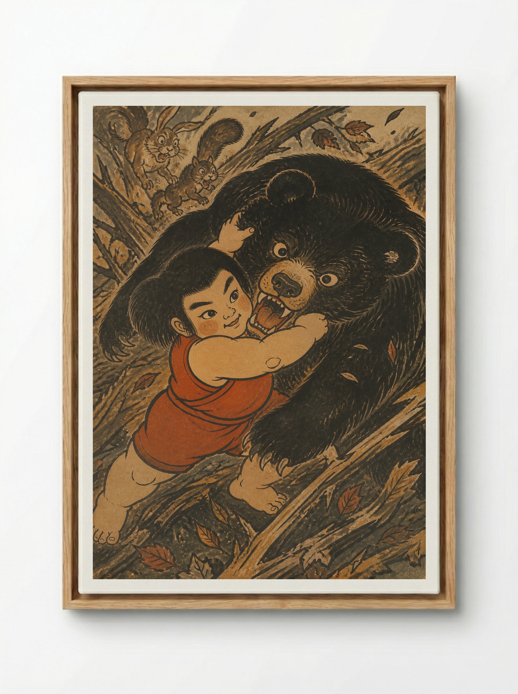 Yamauba and Kintaro: The Mountain Being Turns - Framed Canvas Wood