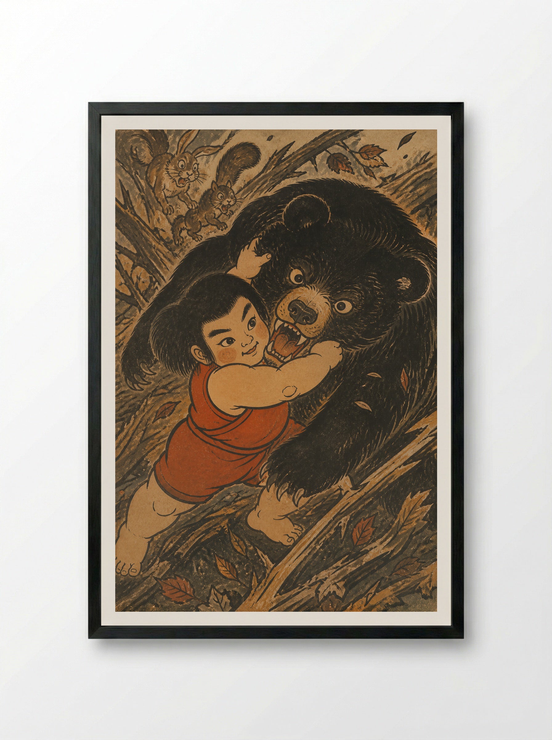 Yamauba and Kintaro: The Mountain Being Turns - Framed Print Black