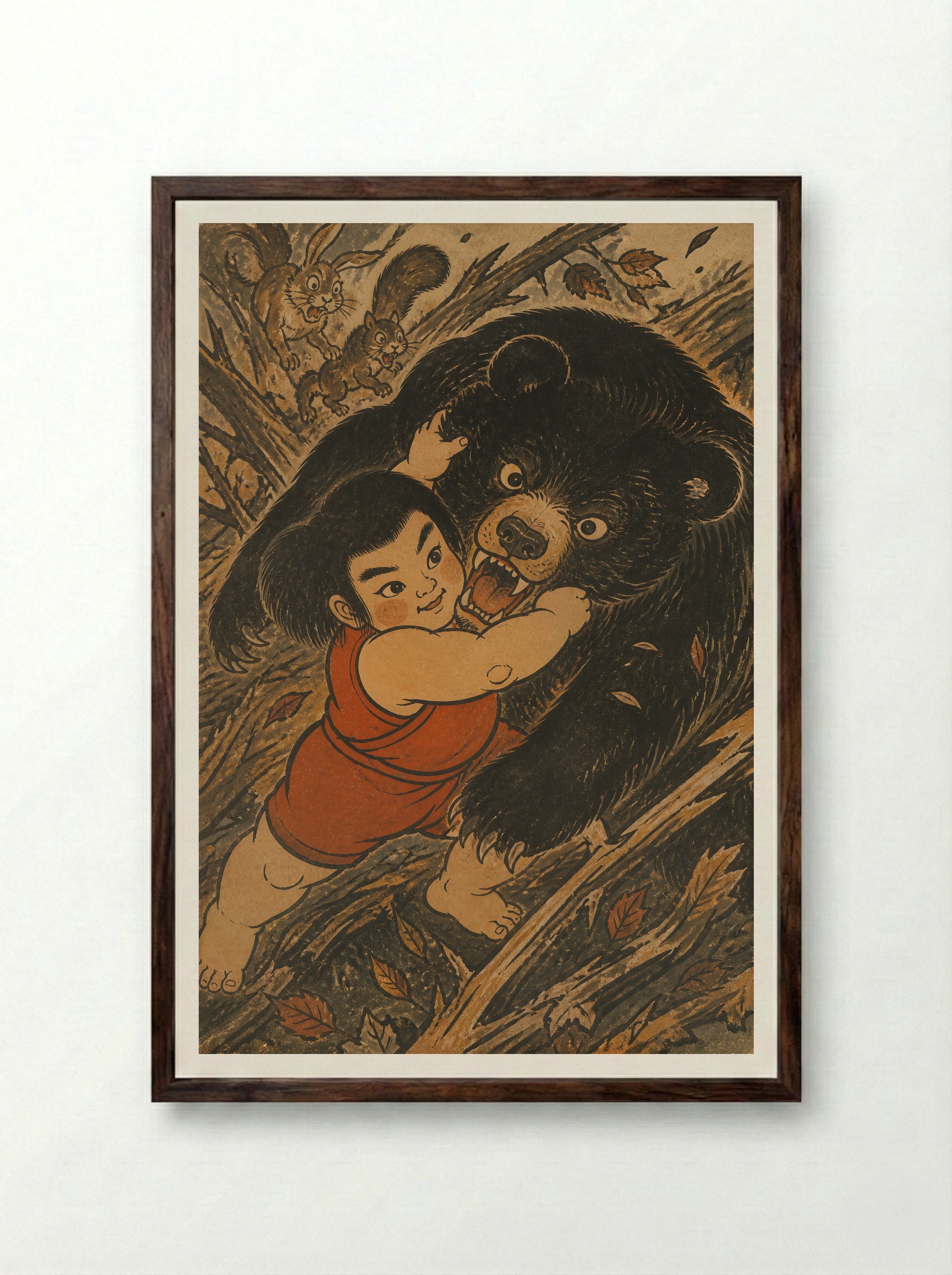 Yamauba and Kintaro: The Mountain Being Turns - Framed Print Dark Wood
