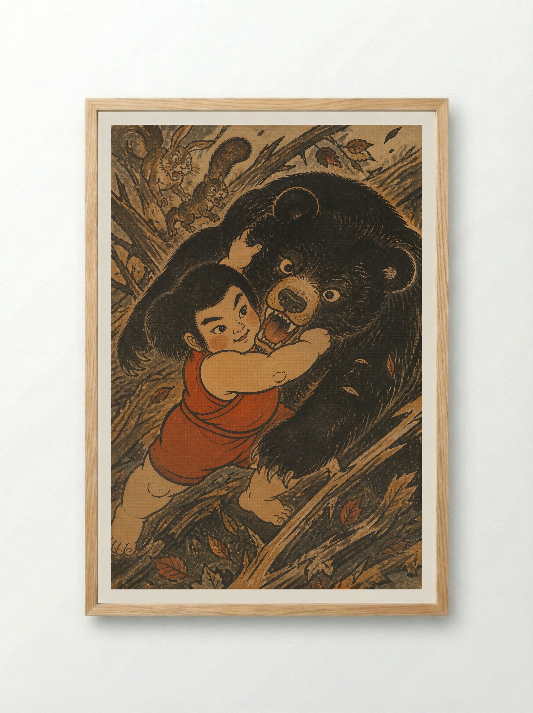 Yamauba and Kintaro: The Mountain Being Turns - Framed Print Wood