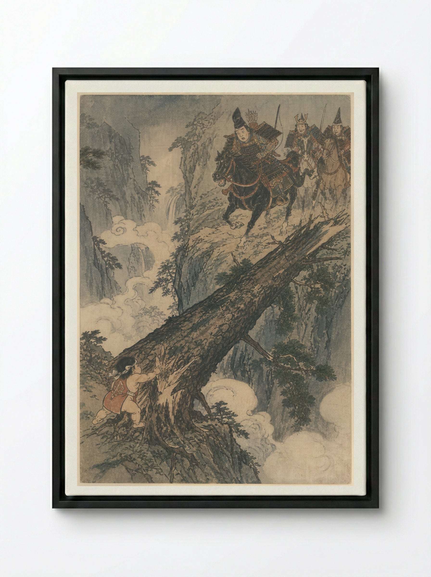 Yamauba and Kintaro: The Strength Test - Framed Canvas Black
