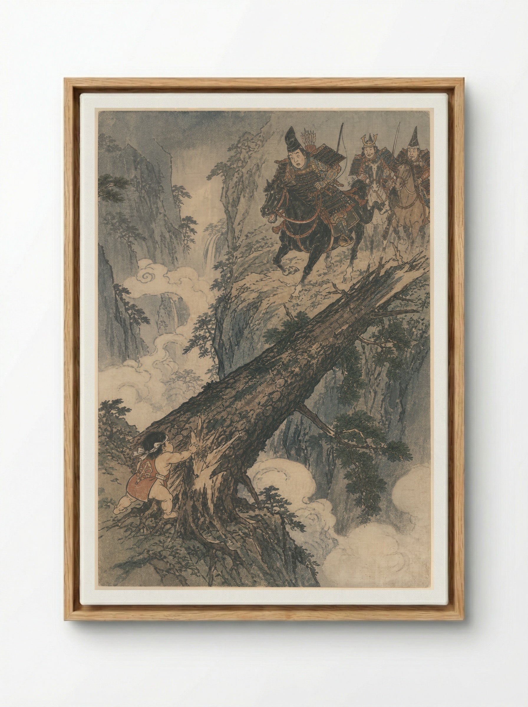 Yamauba and Kintaro: The Strength Test - Framed Canvas Wood