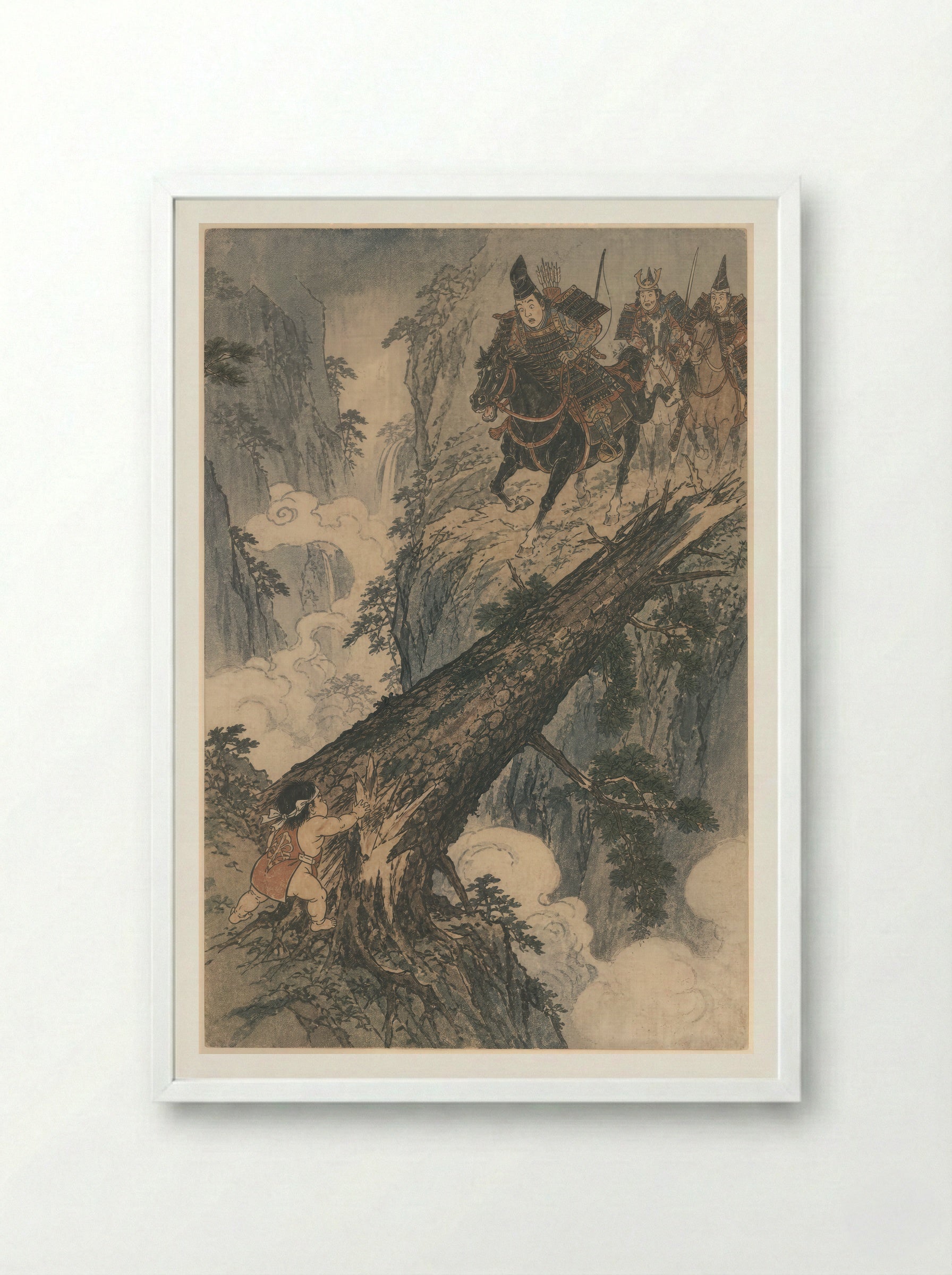 Yamauba and Kintaro: The Strength Test - Framed Print White