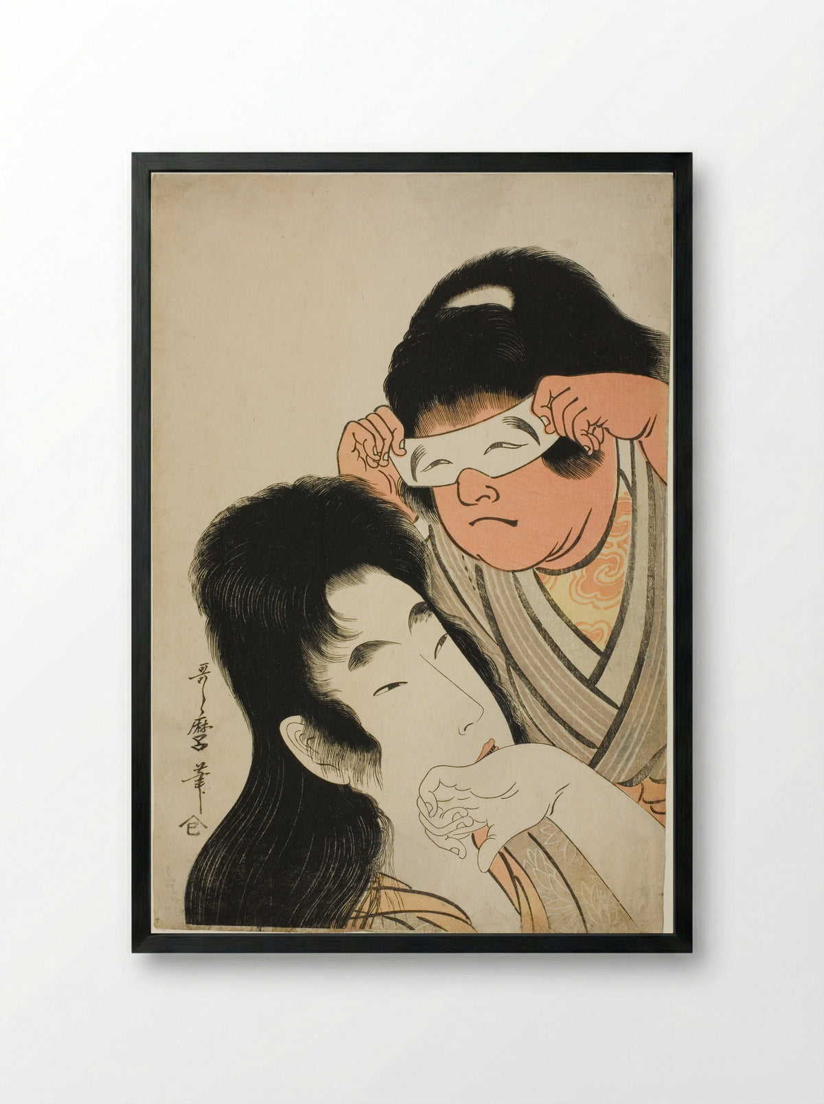 Yamauba with Kintaro Holding a Toy Mask - Kitagawa Utamaro - Framed Print Black