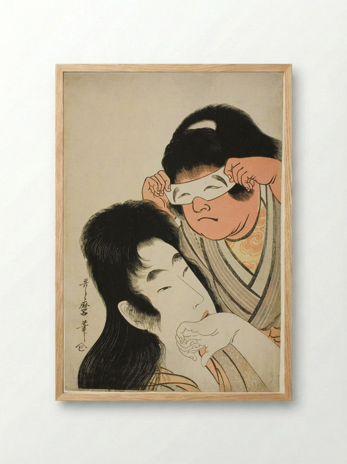 Yamauba with Kintaro Holding a Toy Mask - Kitagawa Utamaro - Framed Print Wood