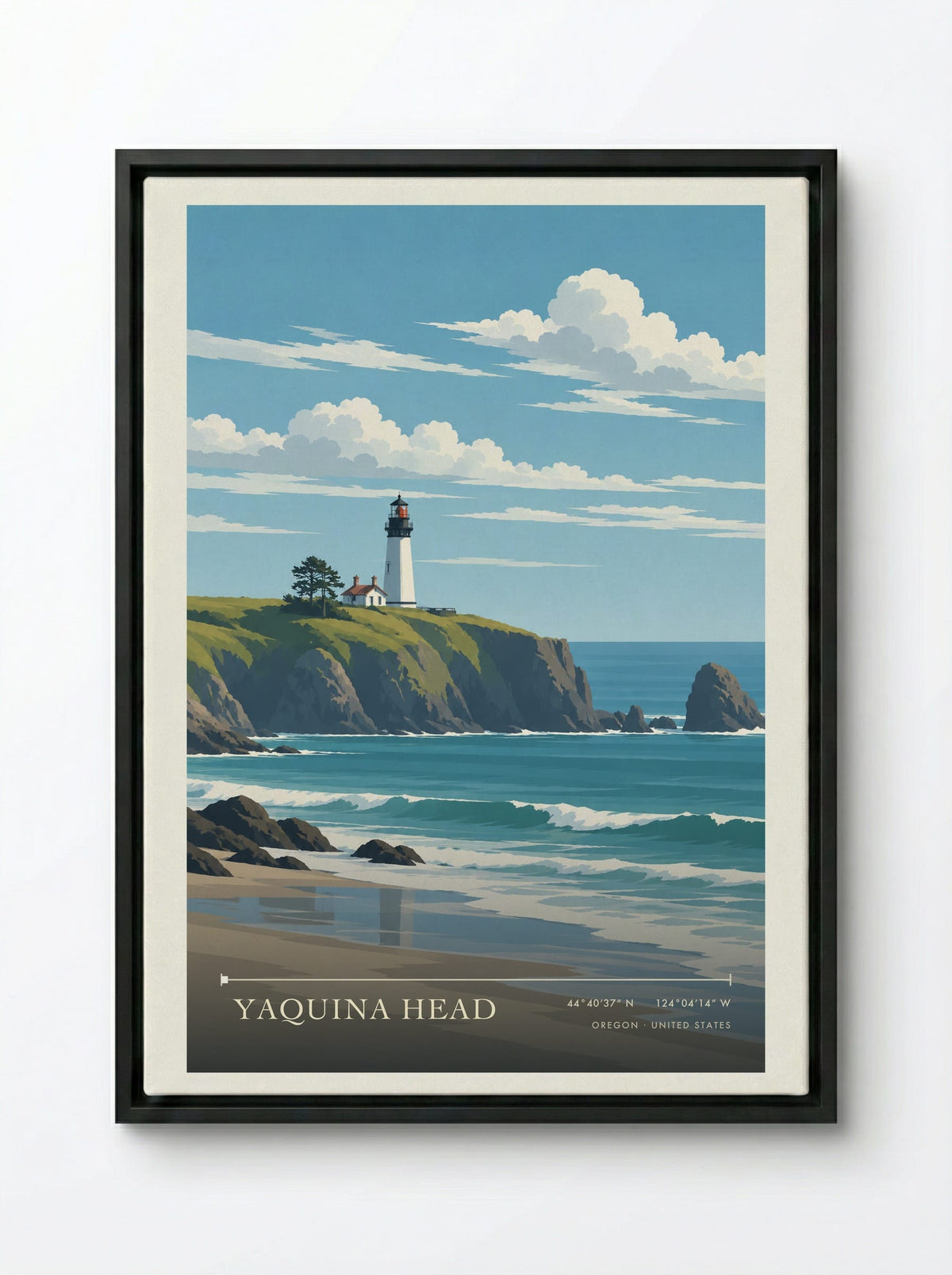 Yaquina Head, Oregon | Travel Poster - Framed Canvas Black