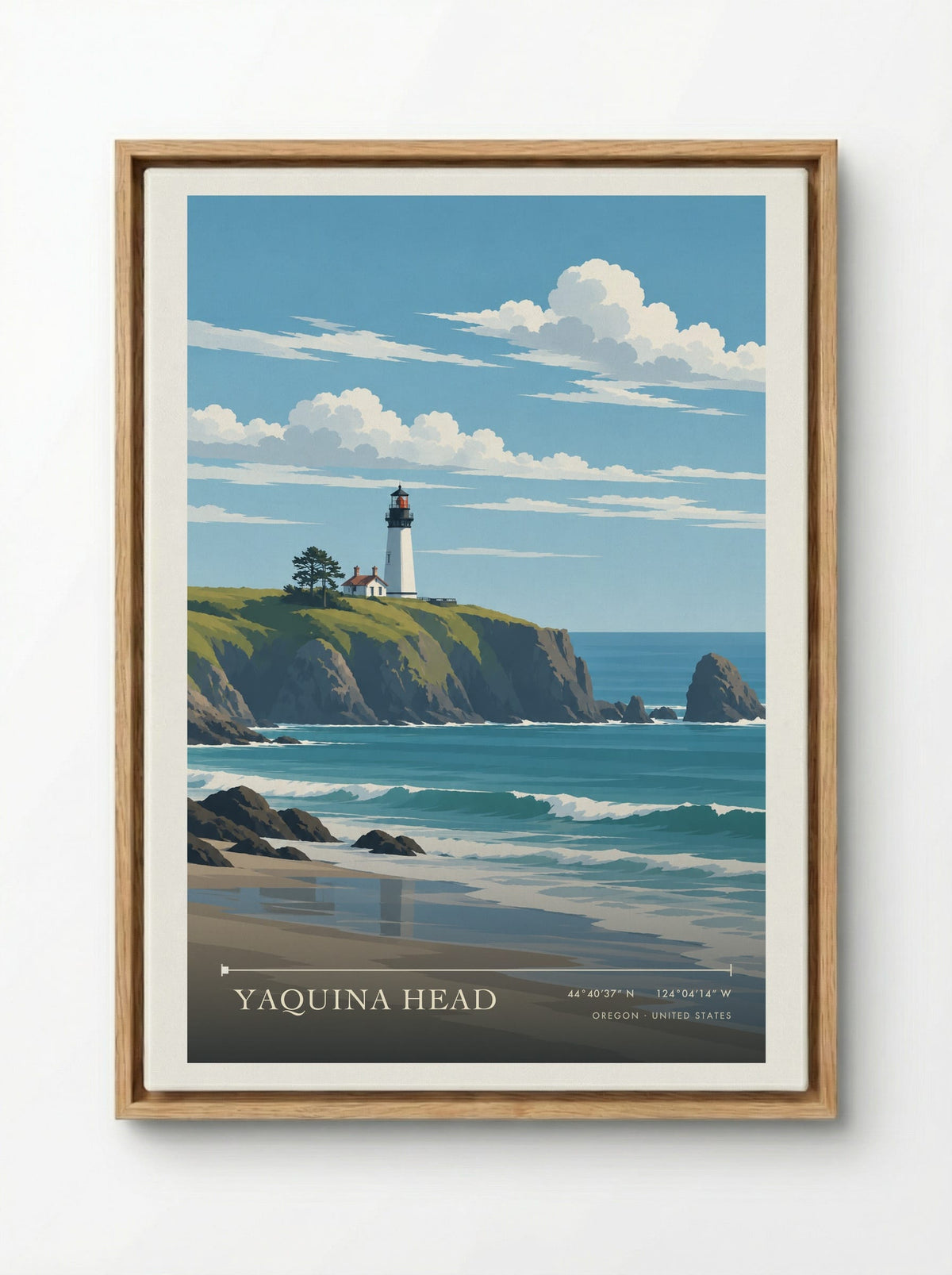 Yaquina Head, Oregon | Travel Poster - Framed Canvas Wood