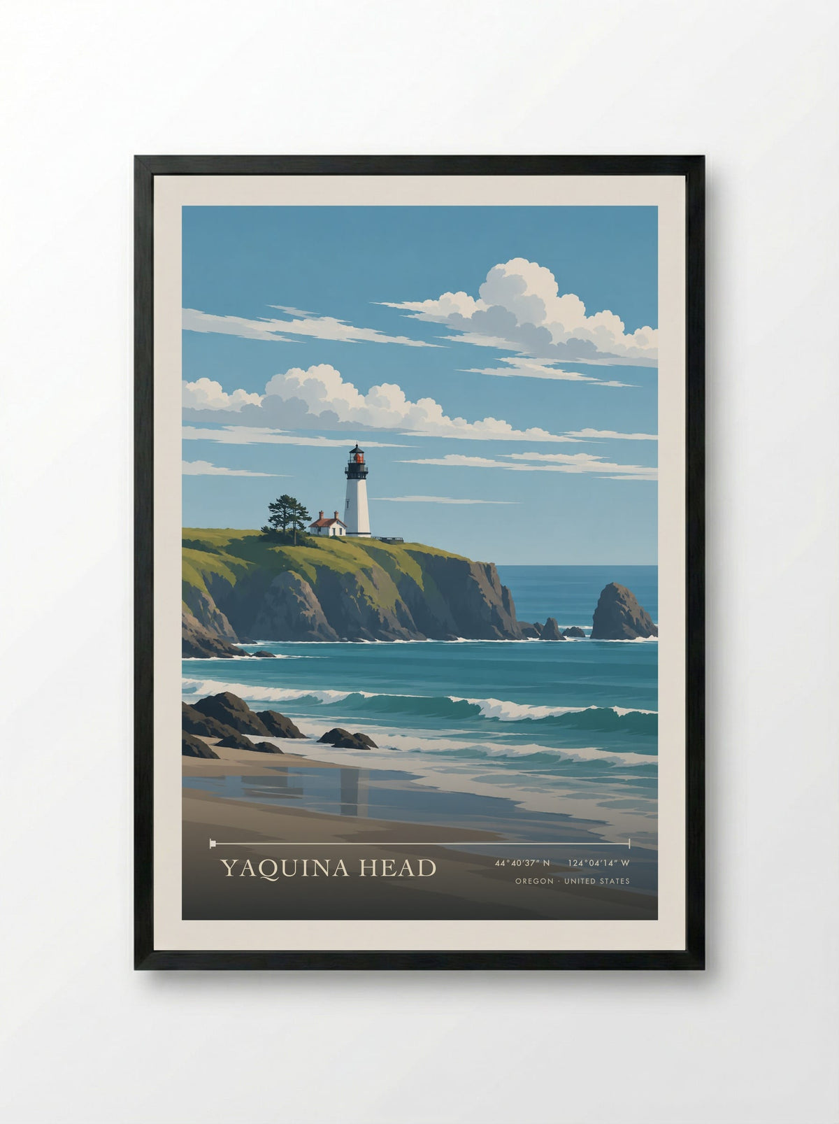 Yaquina Head, Oregon | Travel Poster - Framed Print Black