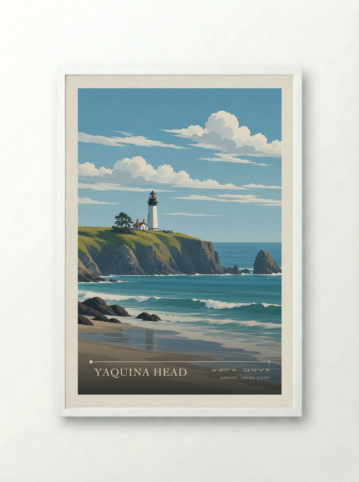 Yaquina Head, Oregon | Travel Poster - Framed Print White