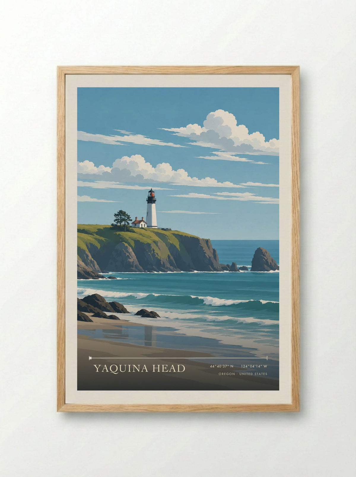 Yaquina Head, Oregon | Travel Poster - Framed Print Wood