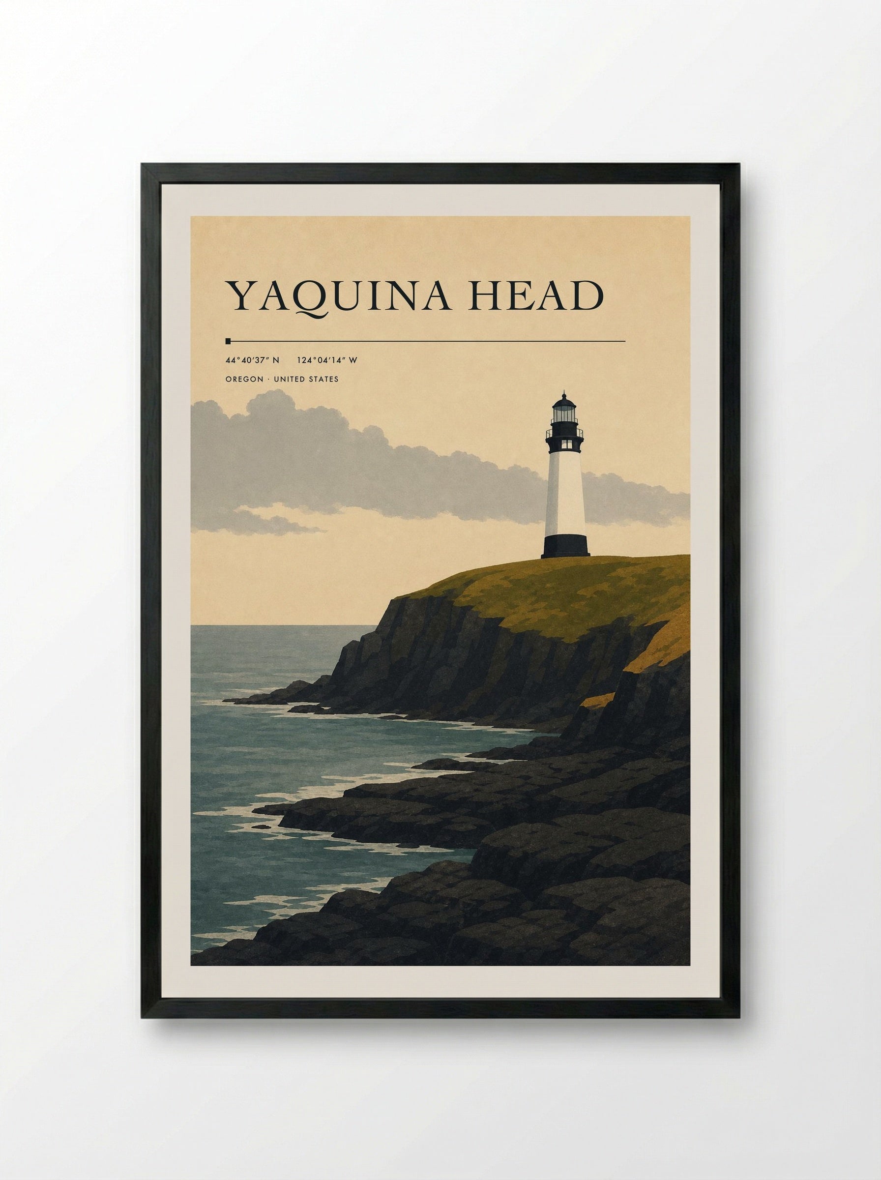 Yaquina Head Travel Poster Artwork - Framed Print Black