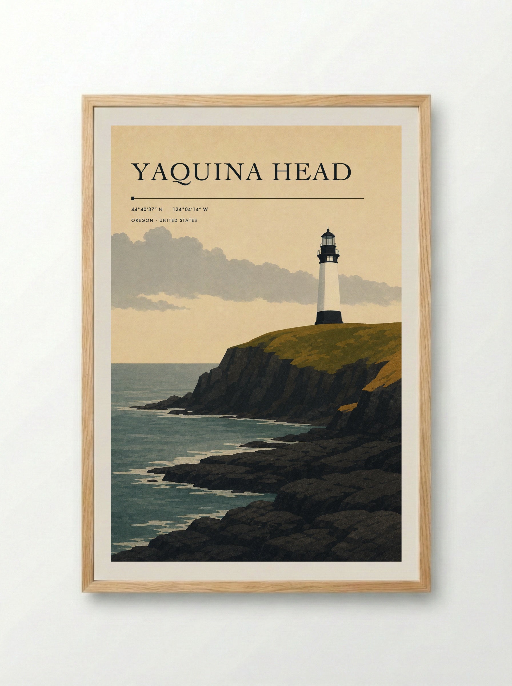 Yaquina Head Travel Poster Artwork - Framed Print Wood