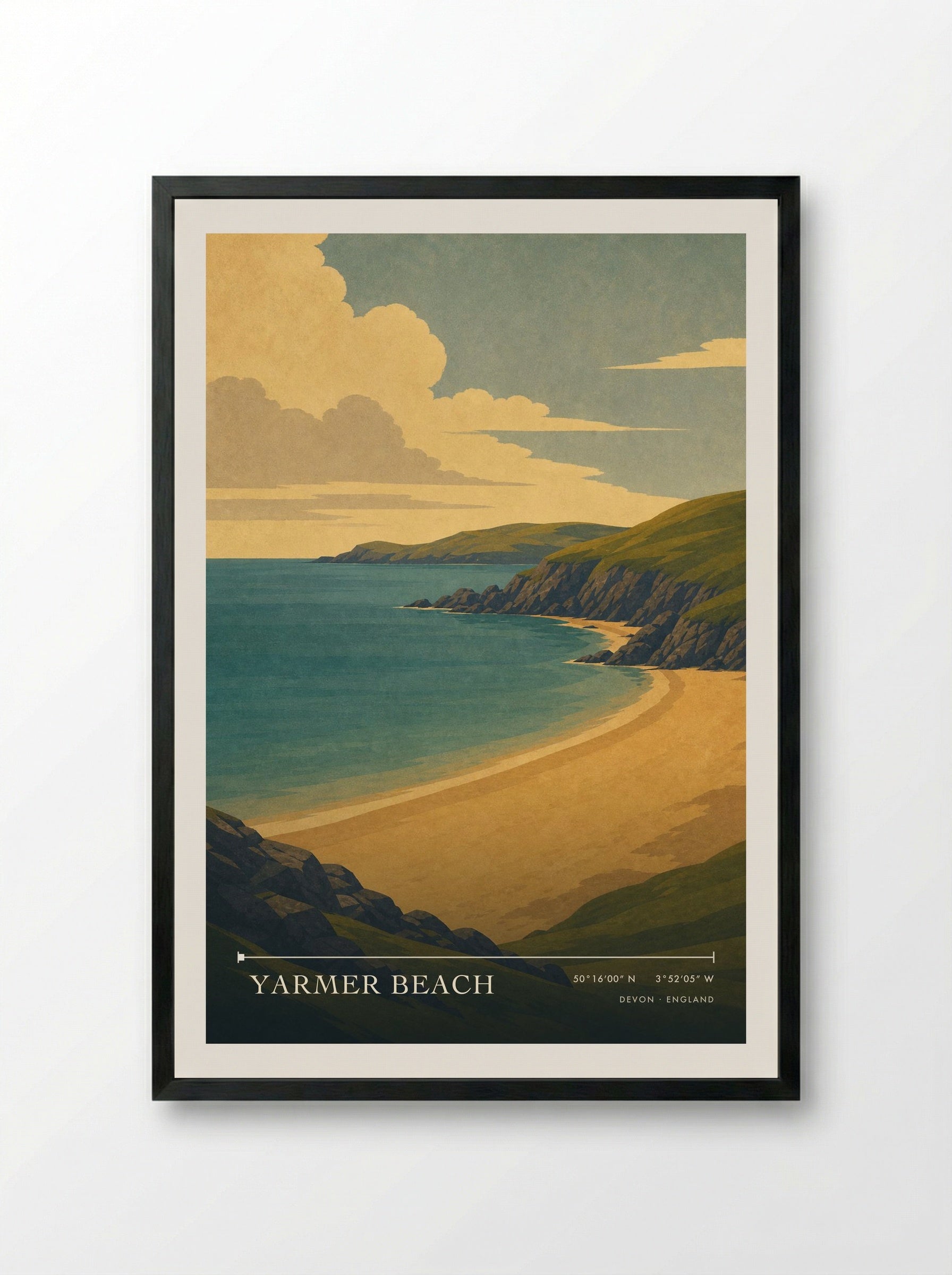 Yarmer Beach Devon England Travel Poster - Framed Print Black