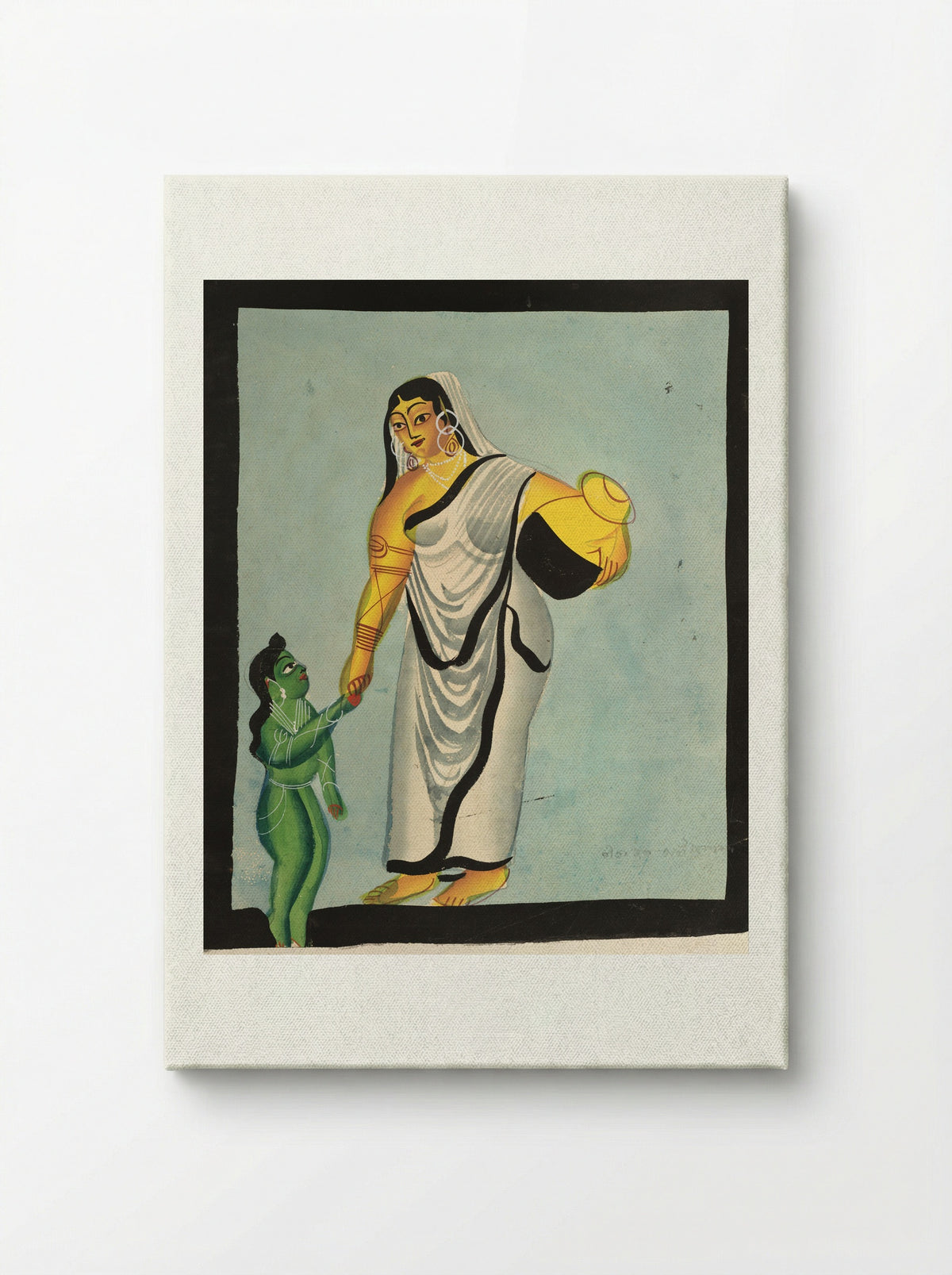 Yasoda Taking the Infant Krishna for a Walk - Kalighat School - Canvas
