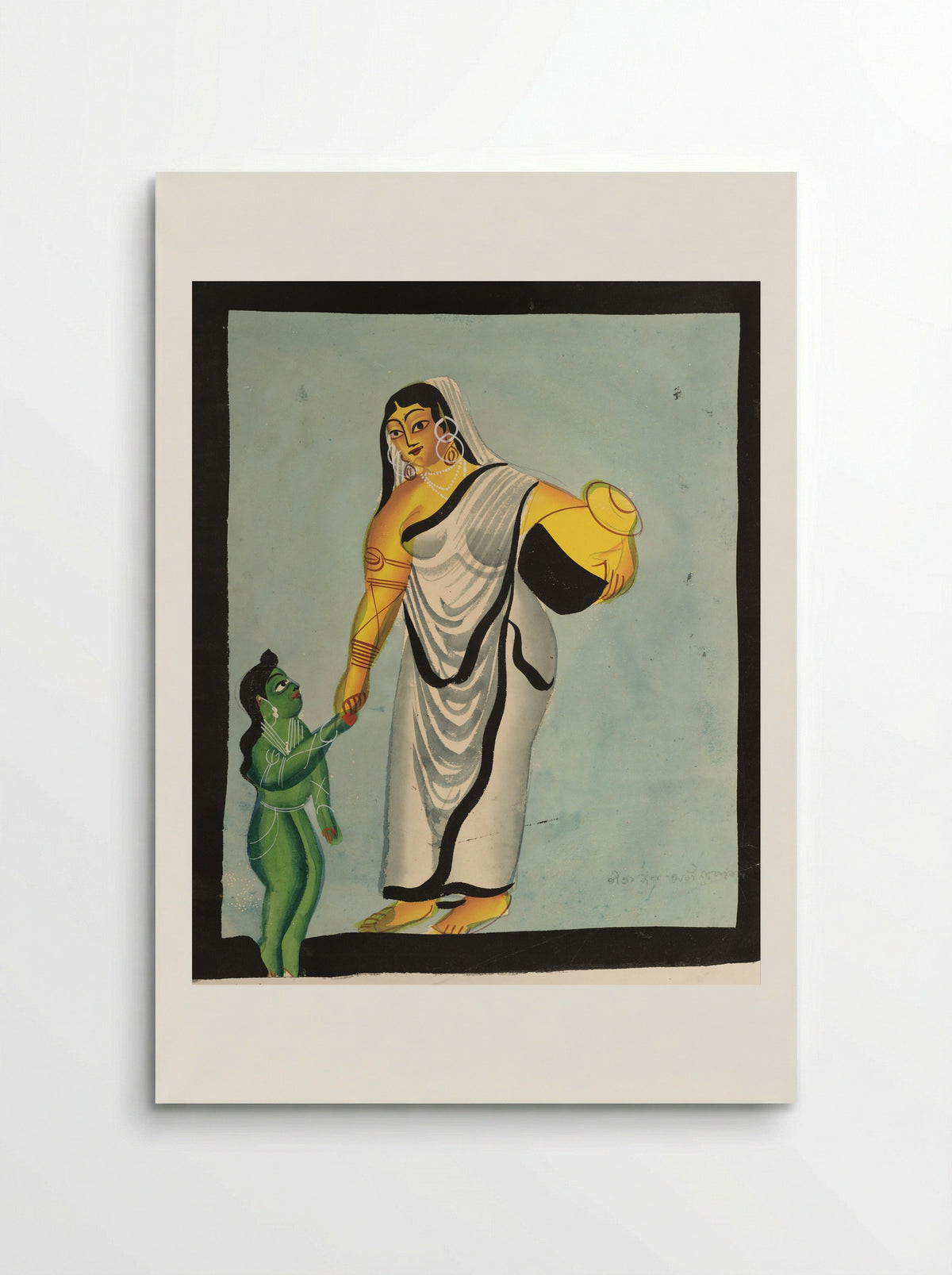 Yasoda Taking the Infant Krishna for a Walk - Kalighat School - Poster