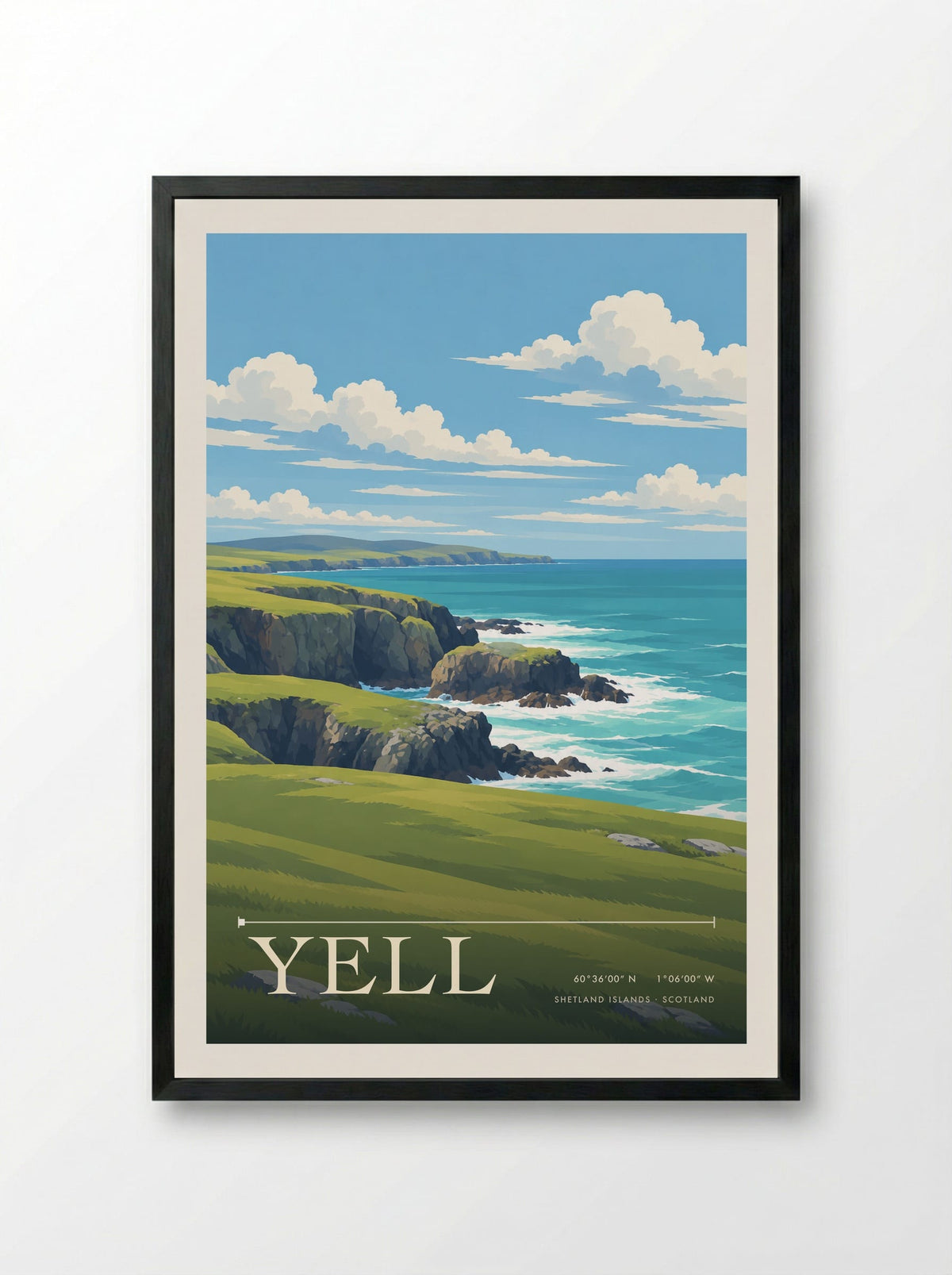 Yell, Shetland Islands | Travel Poster - Framed Print Black