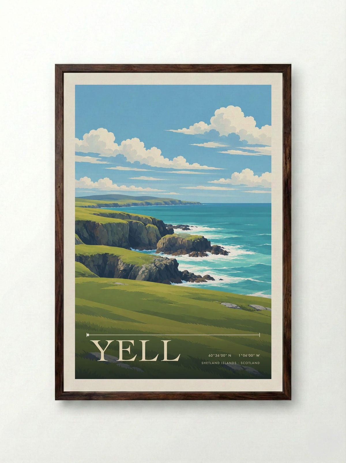 Yell, Shetland Islands | Travel Poster - Framed Print Dark Wood