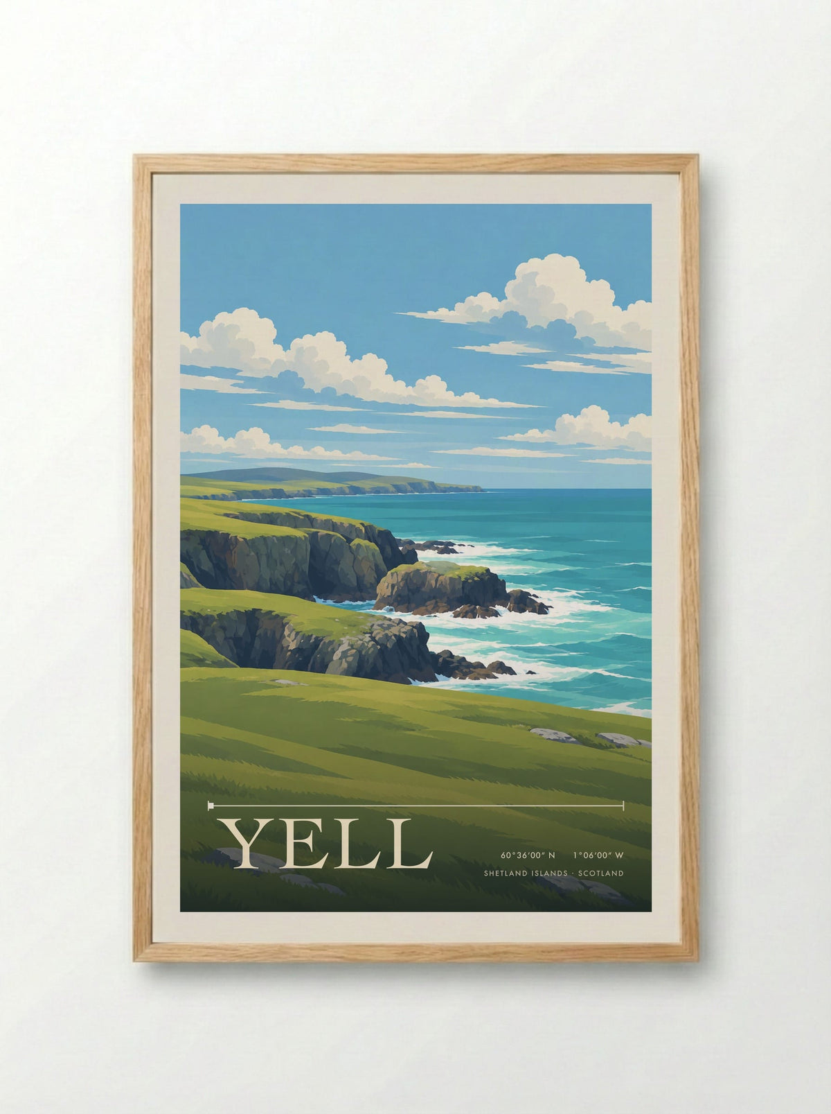 Yell, Shetland Islands | Travel Poster - Framed Print Wood