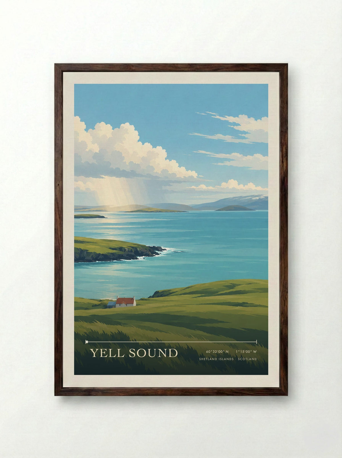 Yell Sound, Shetland Islands | Travel Poster - Framed Print Dark Wood