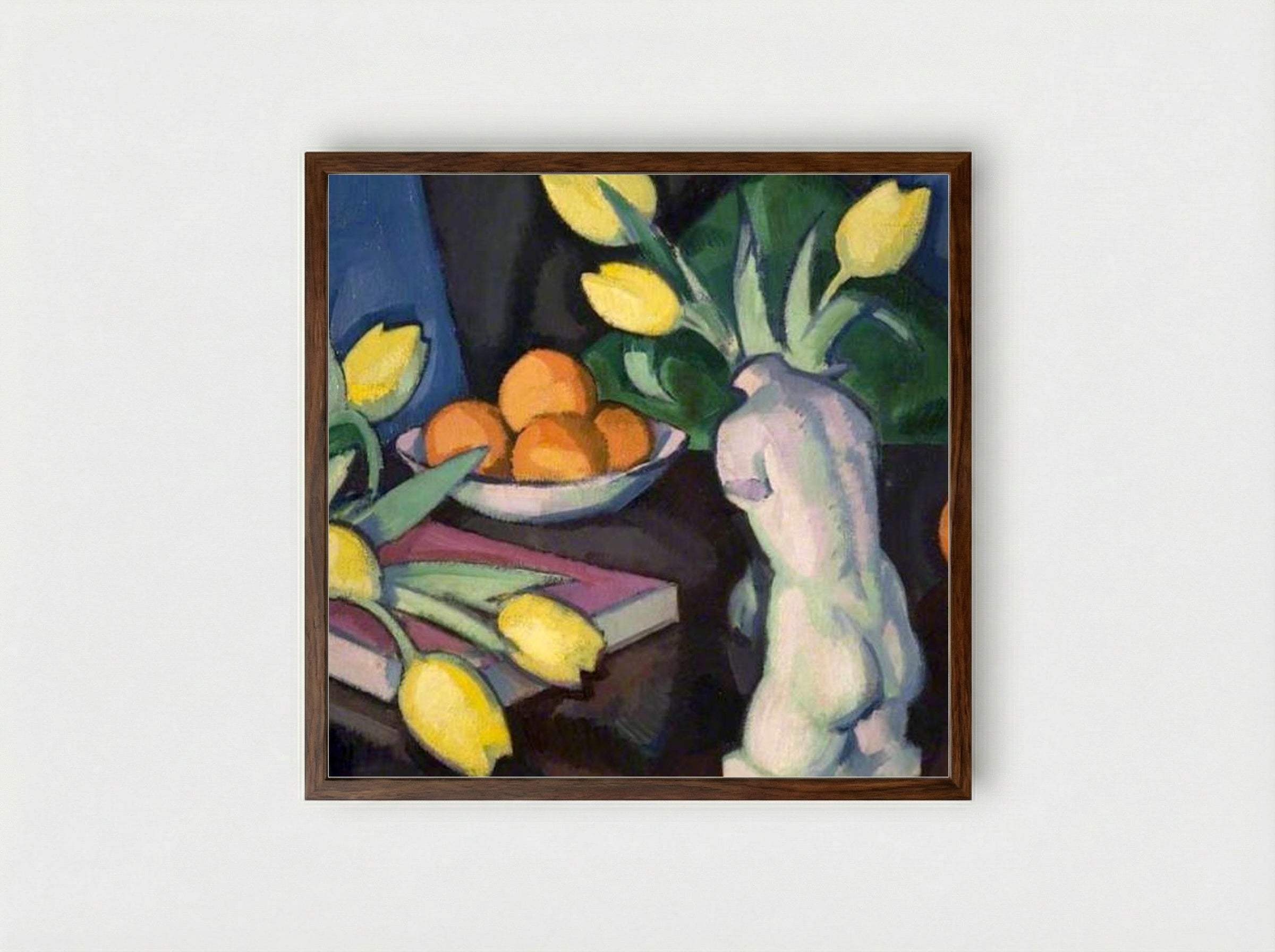 Yellow Tulips and Statuette - Samuel Peploe - Framed Print Dark Wood
