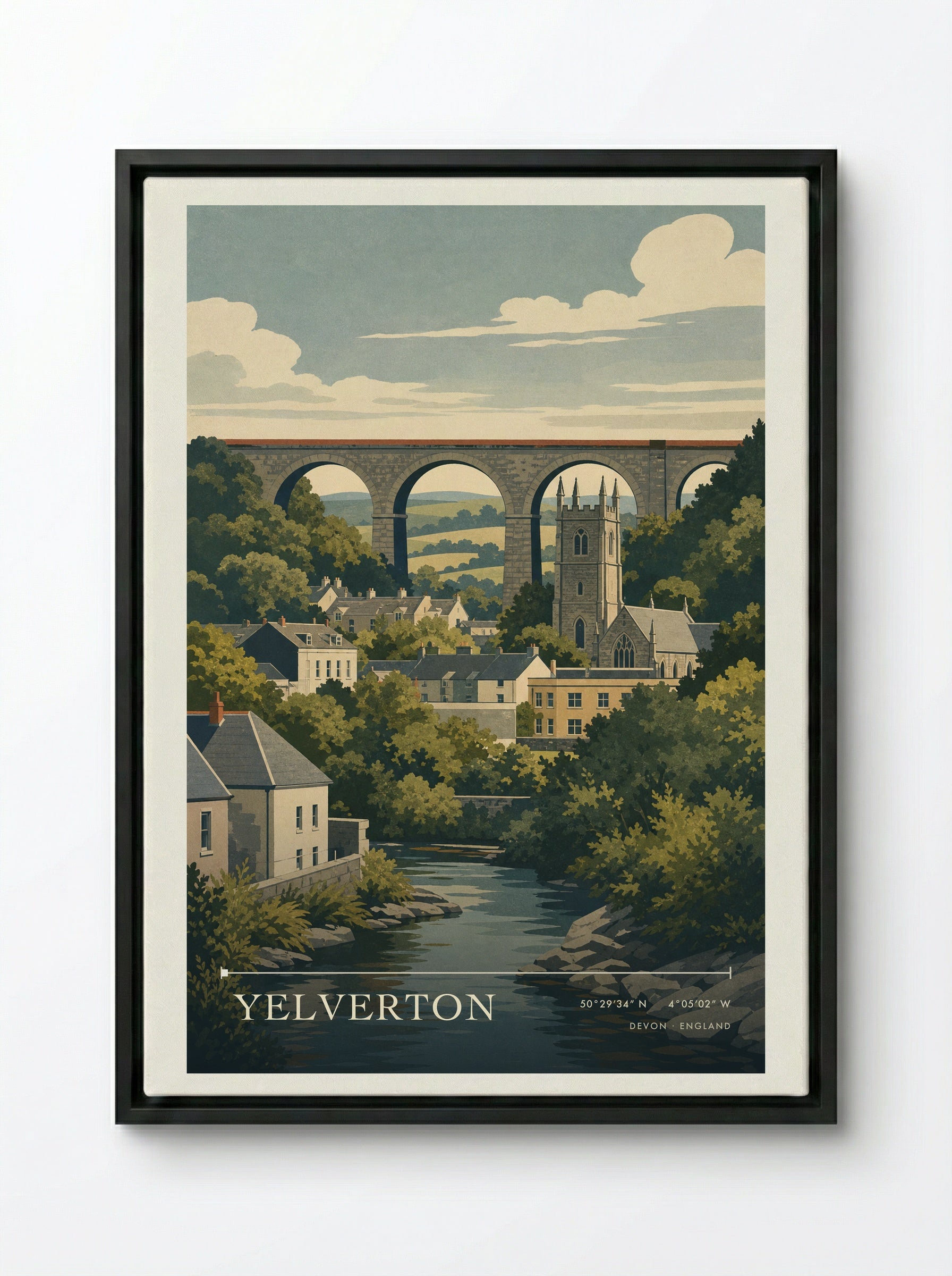Yelverton Devon England Travel Poster - Framed Canvas Black