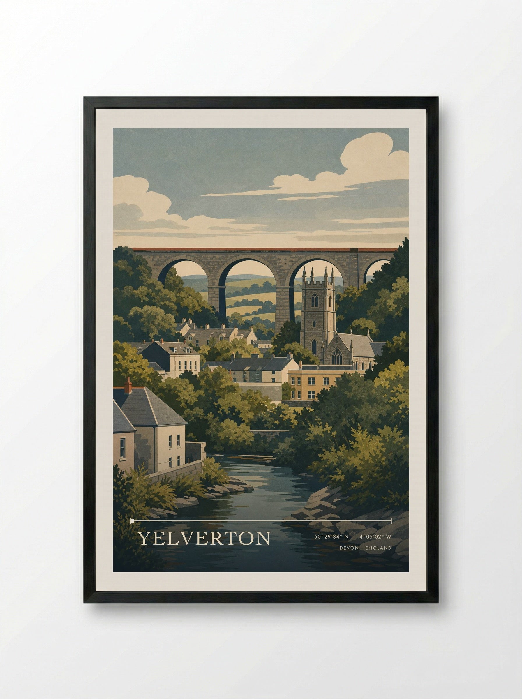 Yelverton Devon England Travel Poster - Framed Print Black