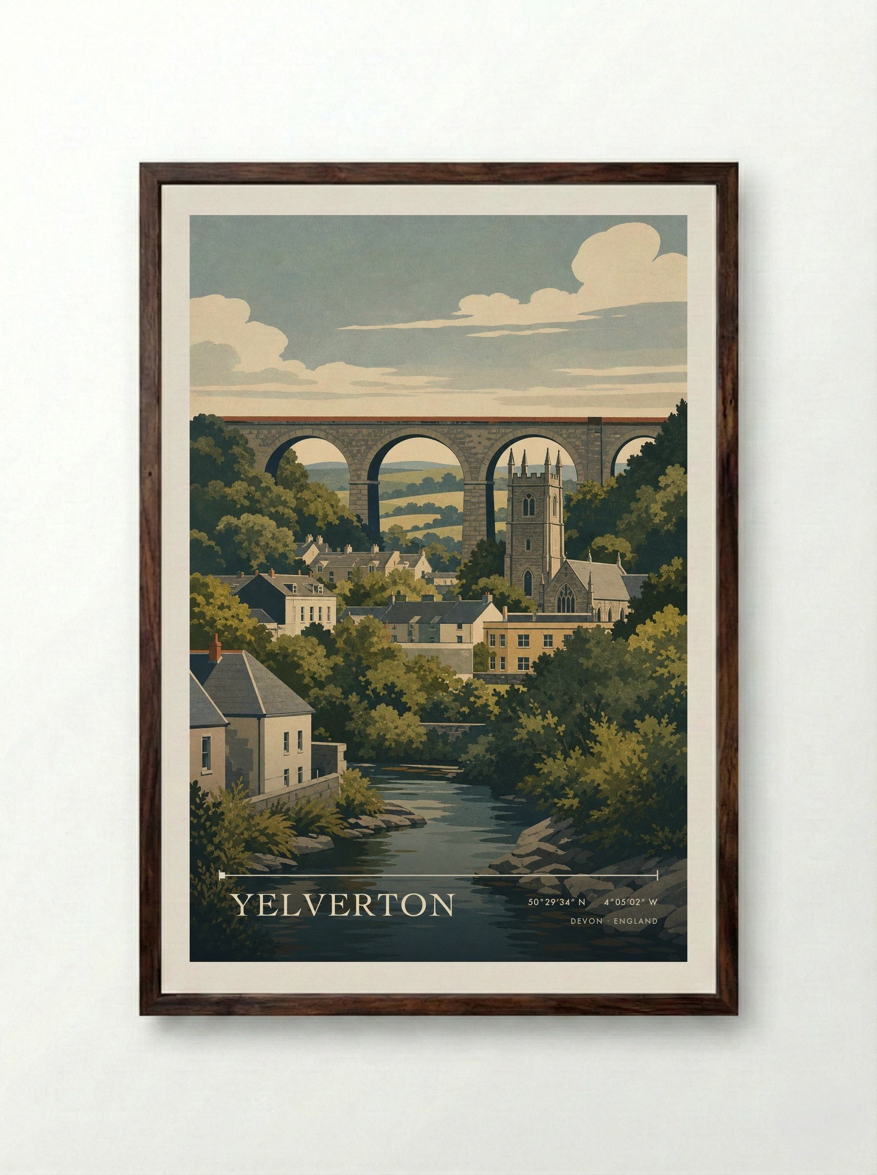 Yelverton Devon England Travel Poster - Framed Print Dark Wood