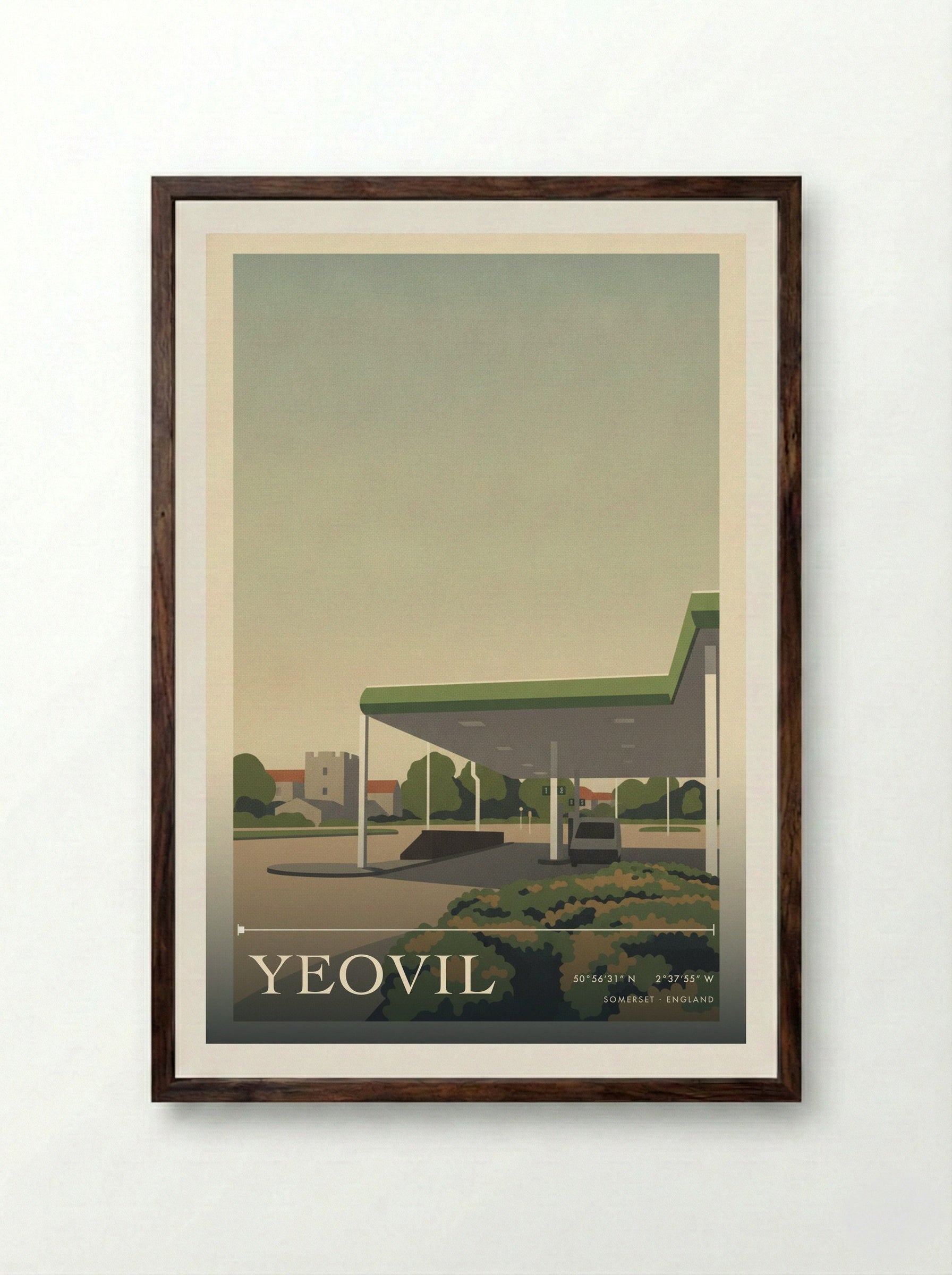 Yeovil Somerset England Travel Poster - Framed Print Dark Wood