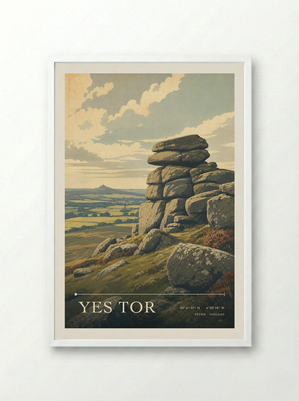 Yes Tor Devon England Travel Poster - Framed Print White