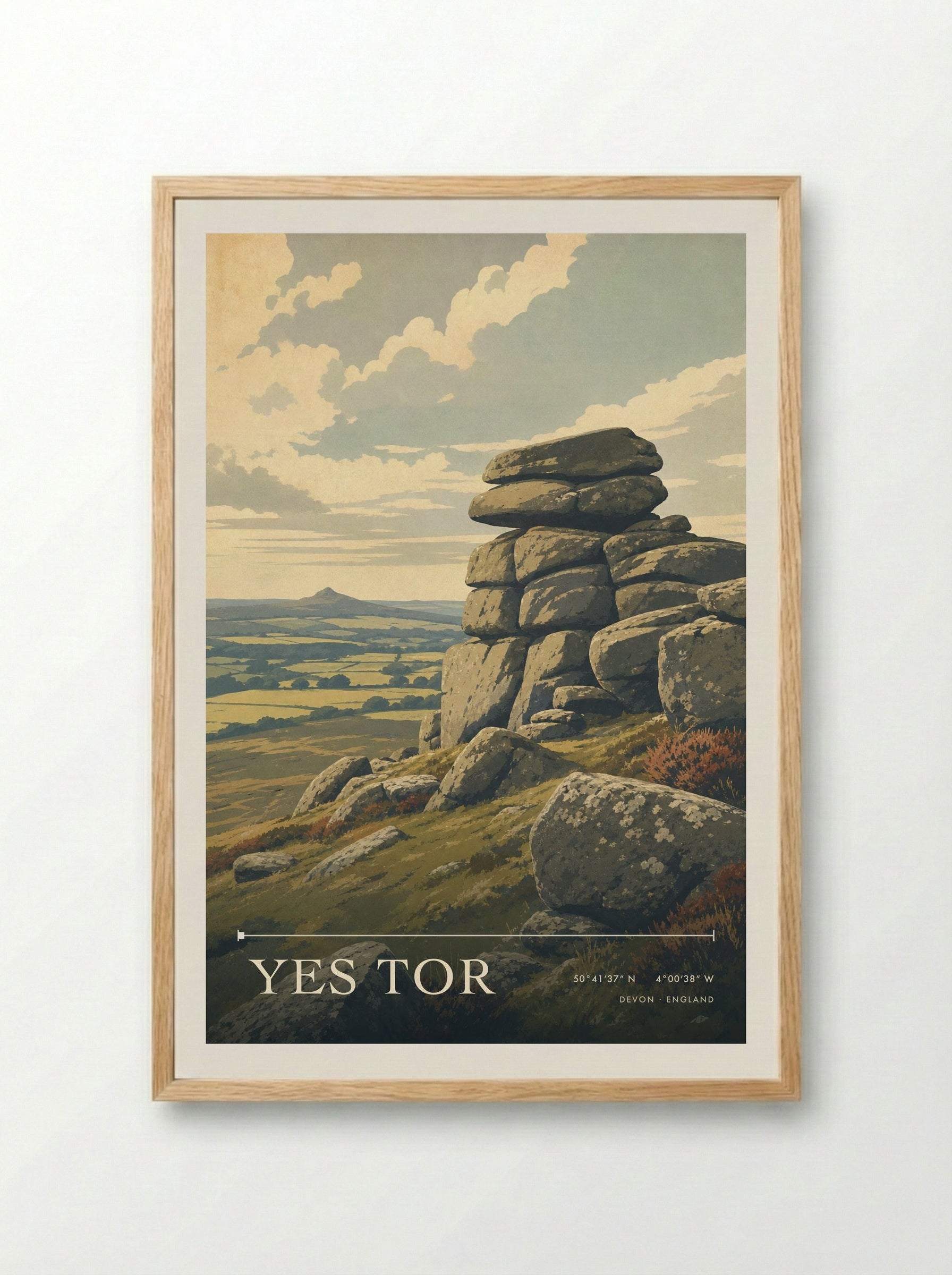 Yes Tor Devon England Travel Poster - Framed Print Wood
