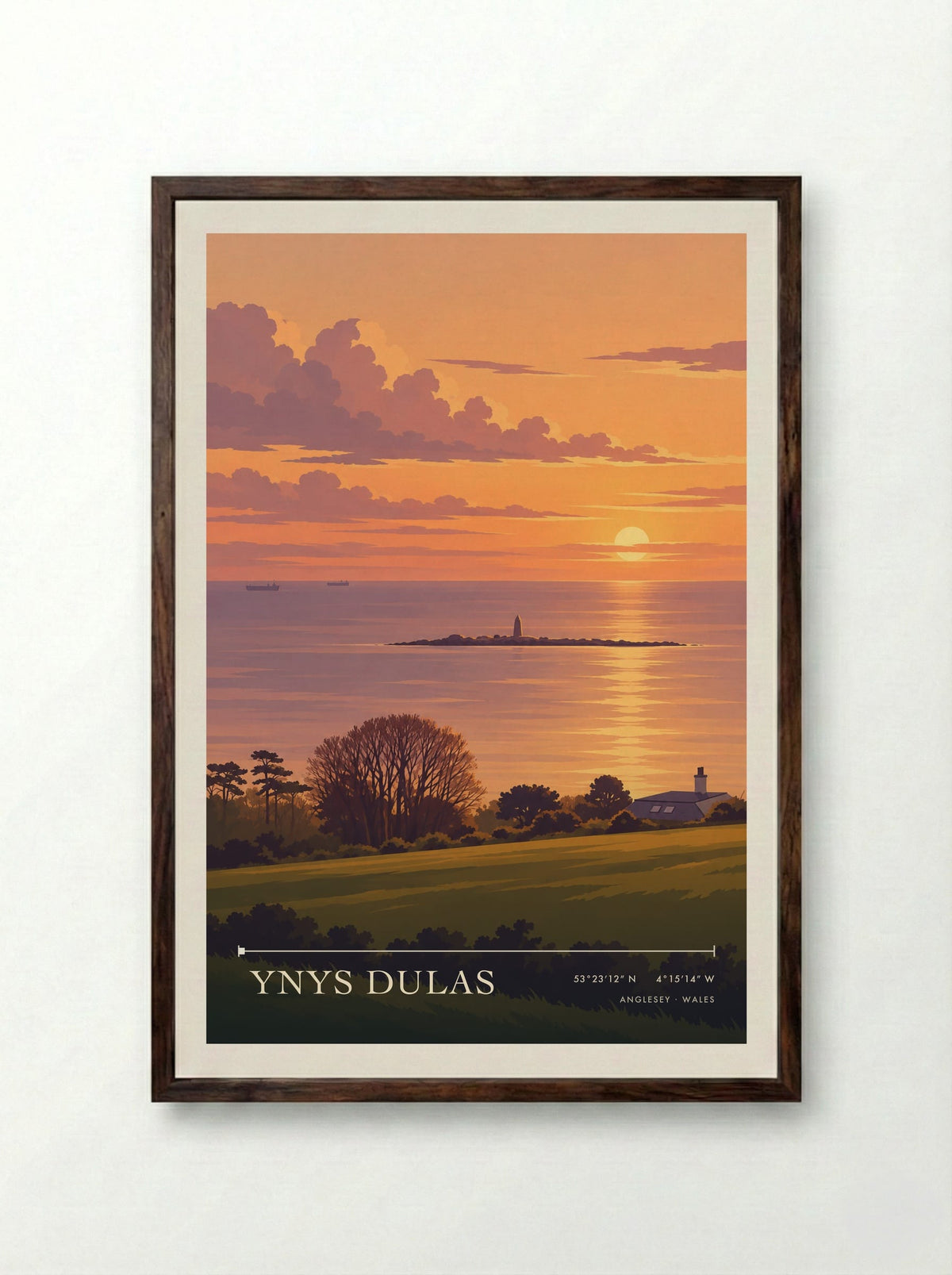Ynys Dulas, Anglesey | Travel Poster - Framed Print Dark Wood