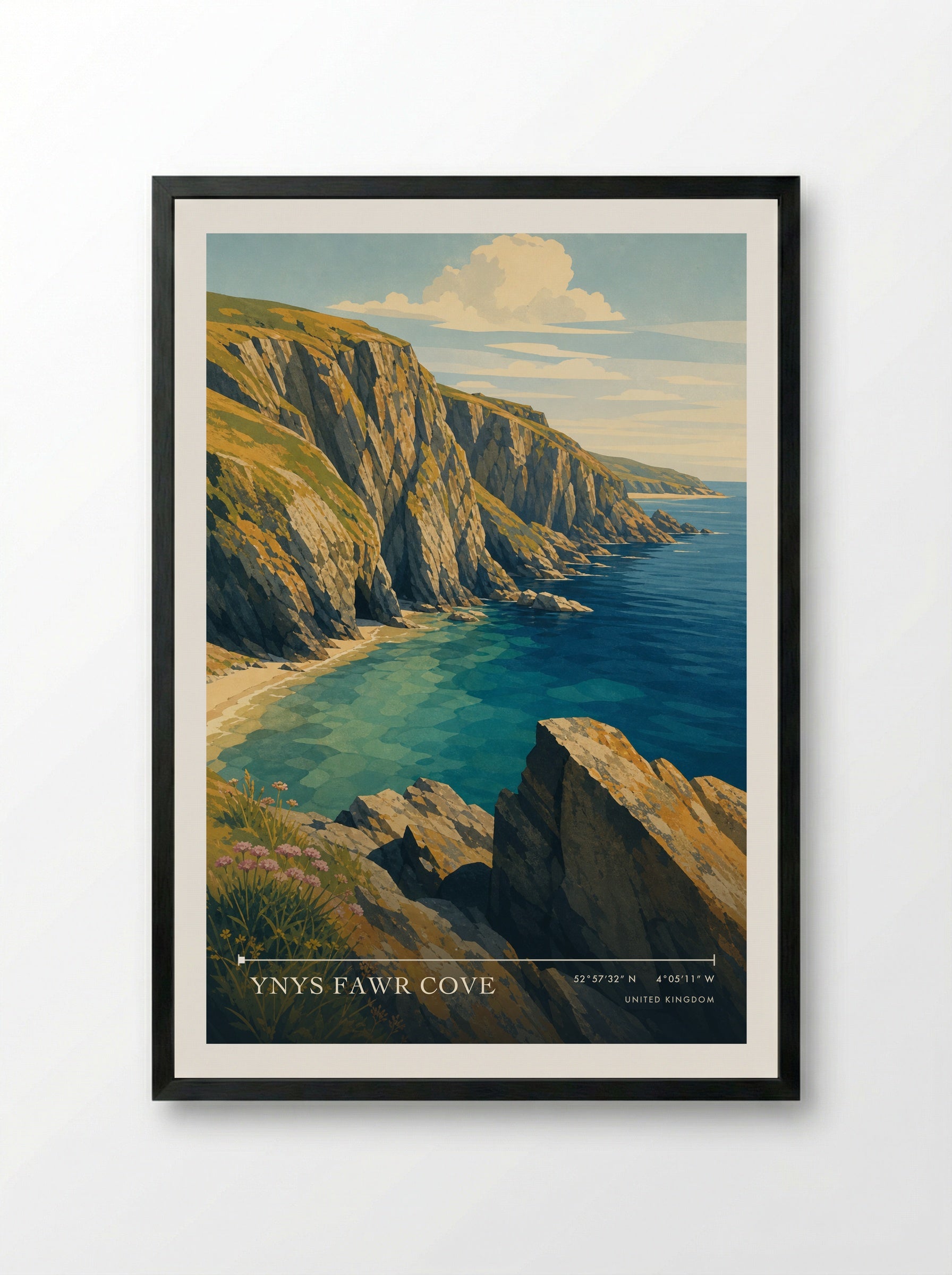 Ynys Fawr Cove United Kingdom Travel Poster - Framed Print Black
