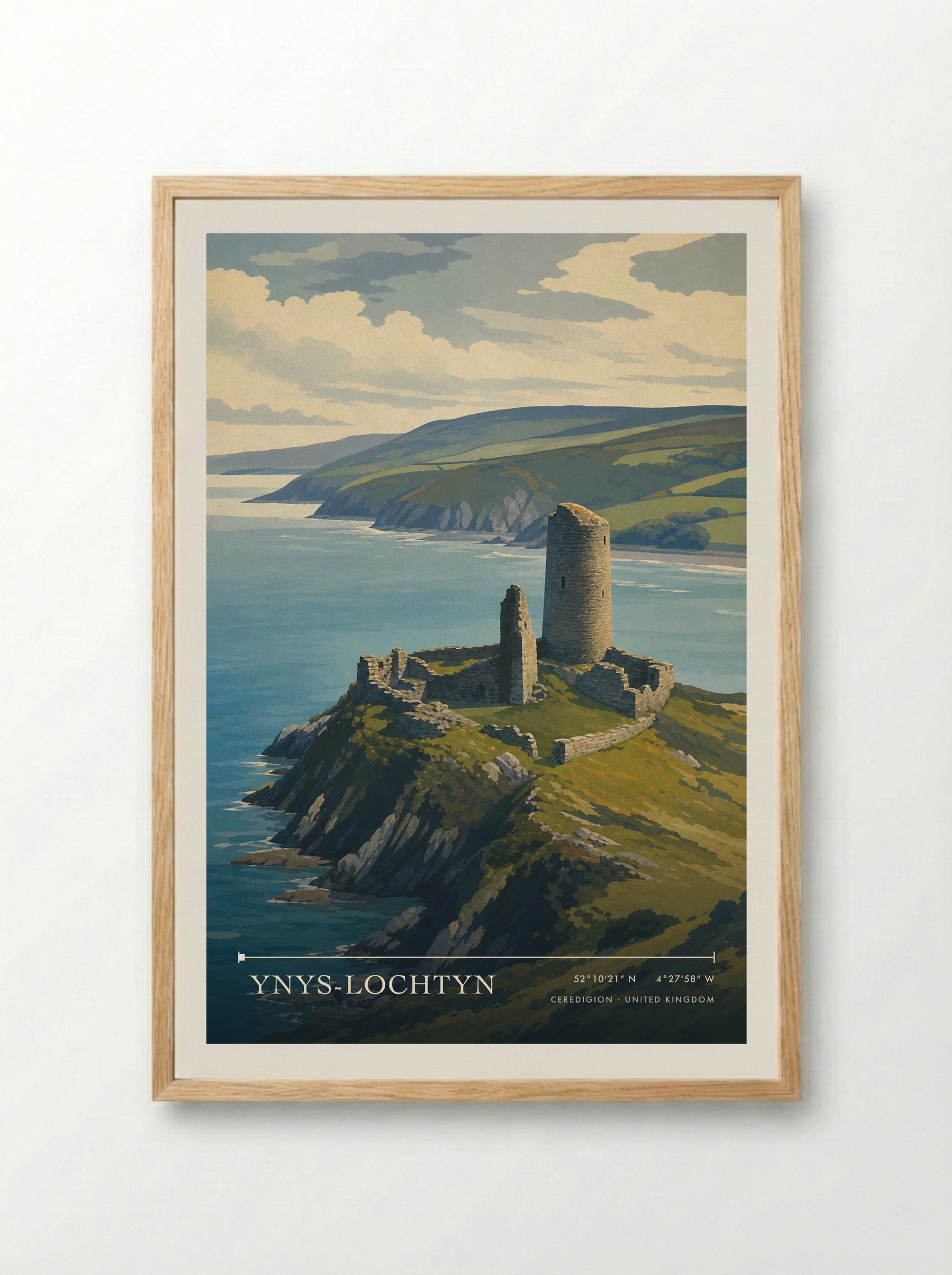 Ynys-Lochtyn Ceredigion United Kingdom Travel Poster - Framed Print Wood