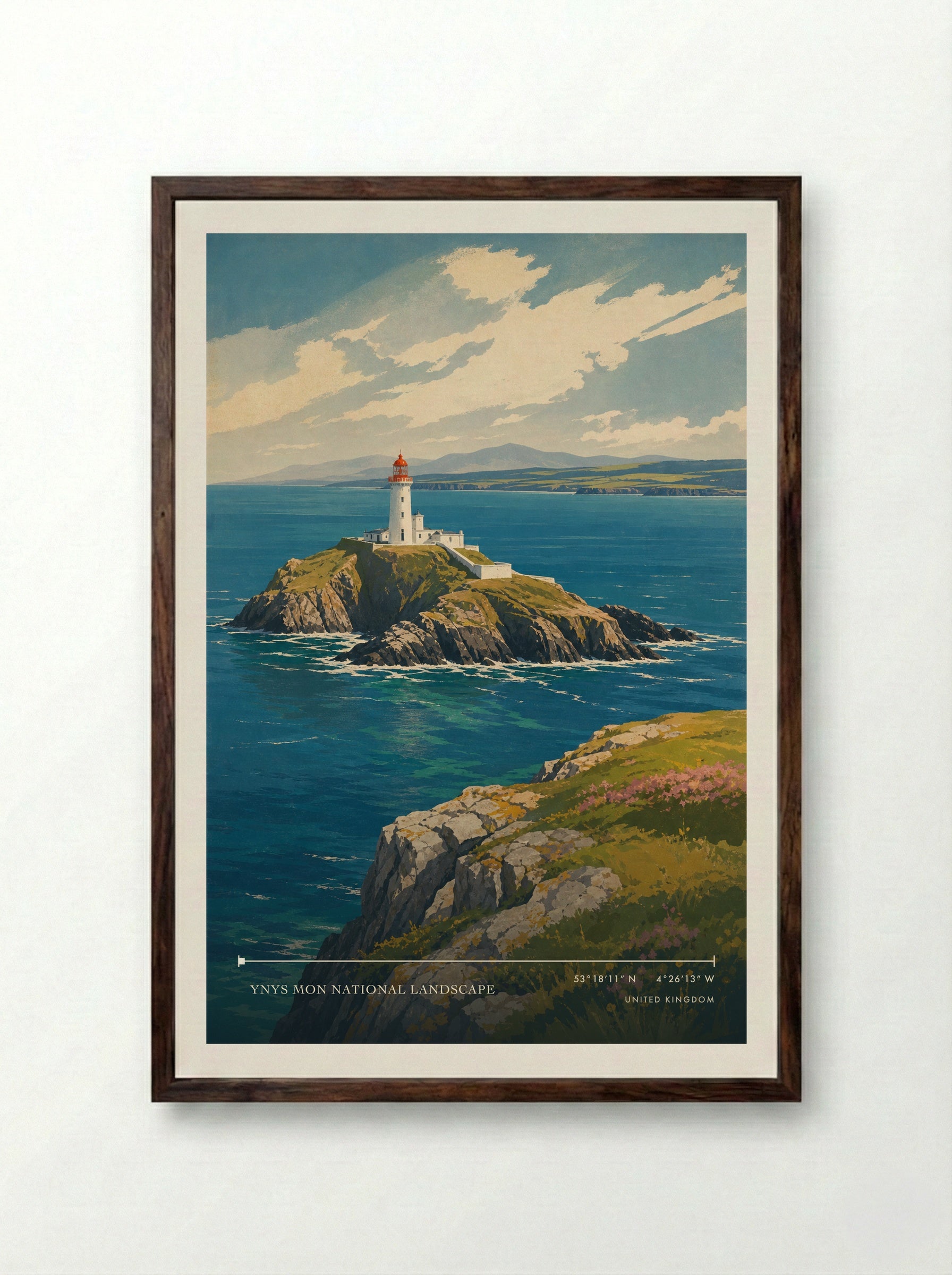 Ynys Mon National Landscape United Kingdom Travel Poster - Framed Print Dark Wood