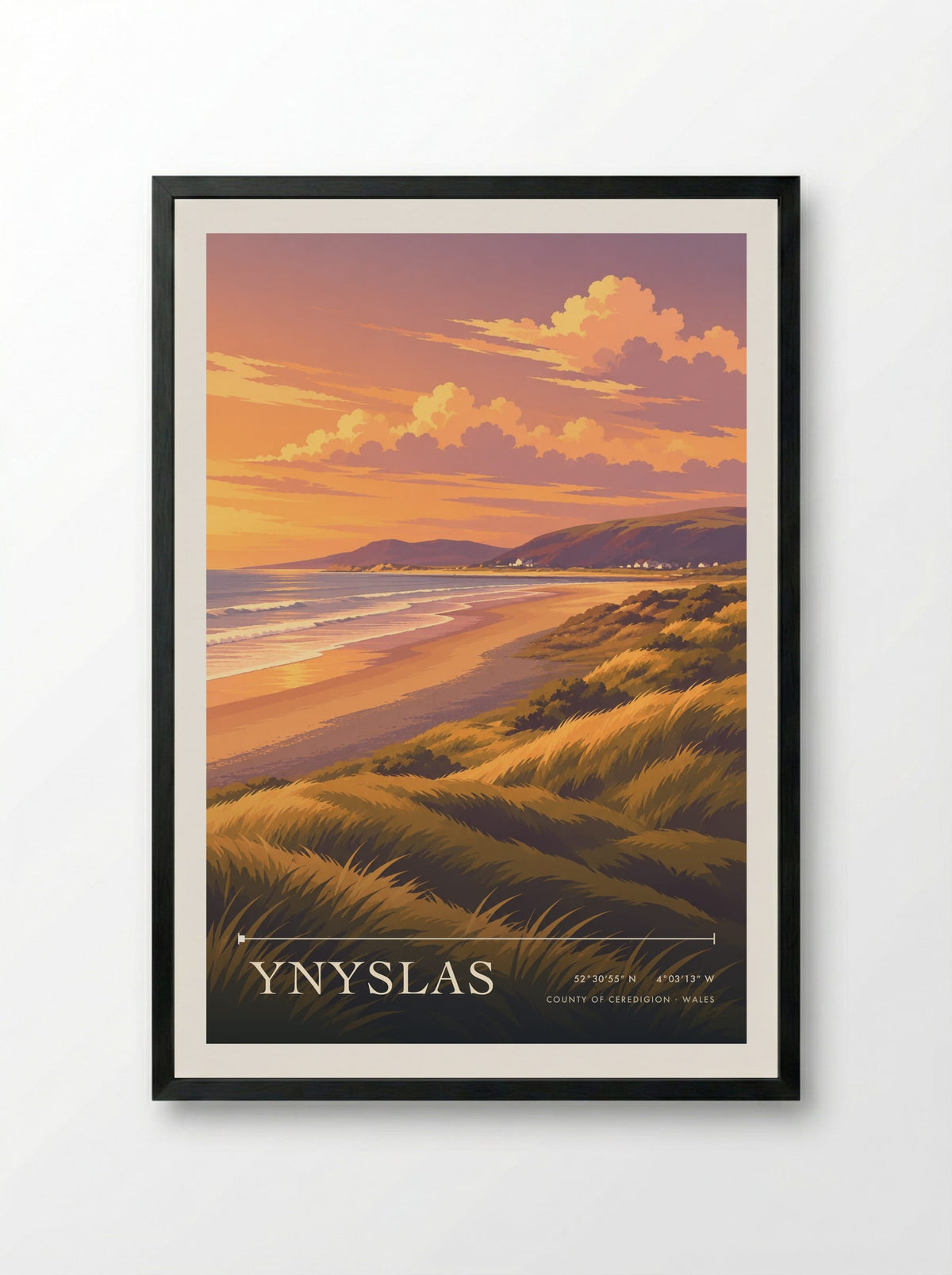 Ynyslas, County of Ceredigion | Travel Poster - Framed Print Black
