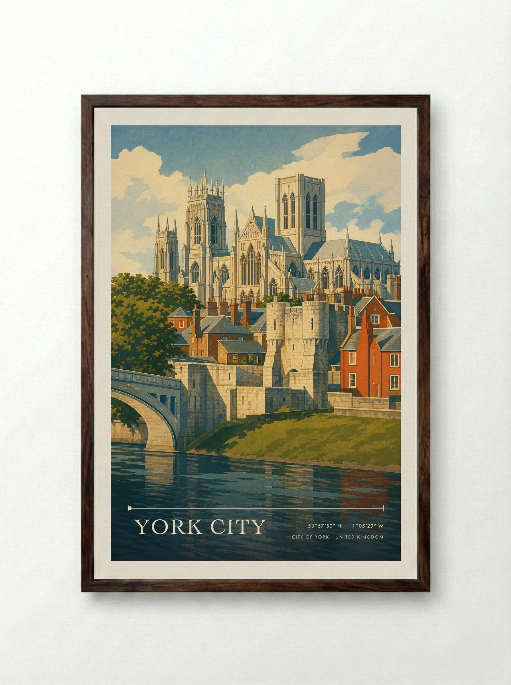 York City City of York United Kingdom Travel Poster - Framed Print Dark Wood