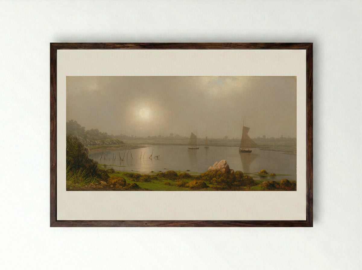 York Harbor, Coast of Maine - Martin Johnson Heade - Framed Print Dark Wood