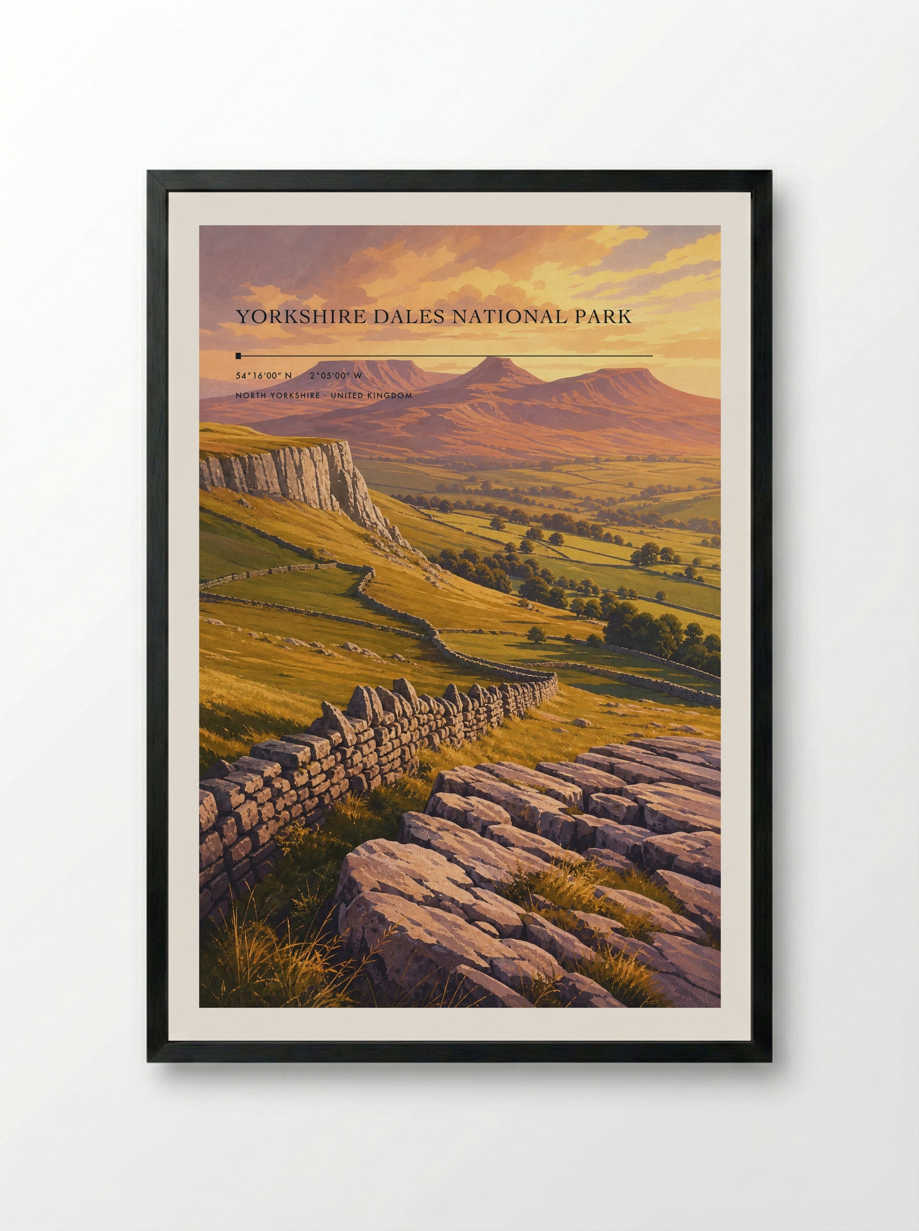 Yorkshire Dales National Park North Yorkshire United Kingdom Travel Poster - Framed Print Black