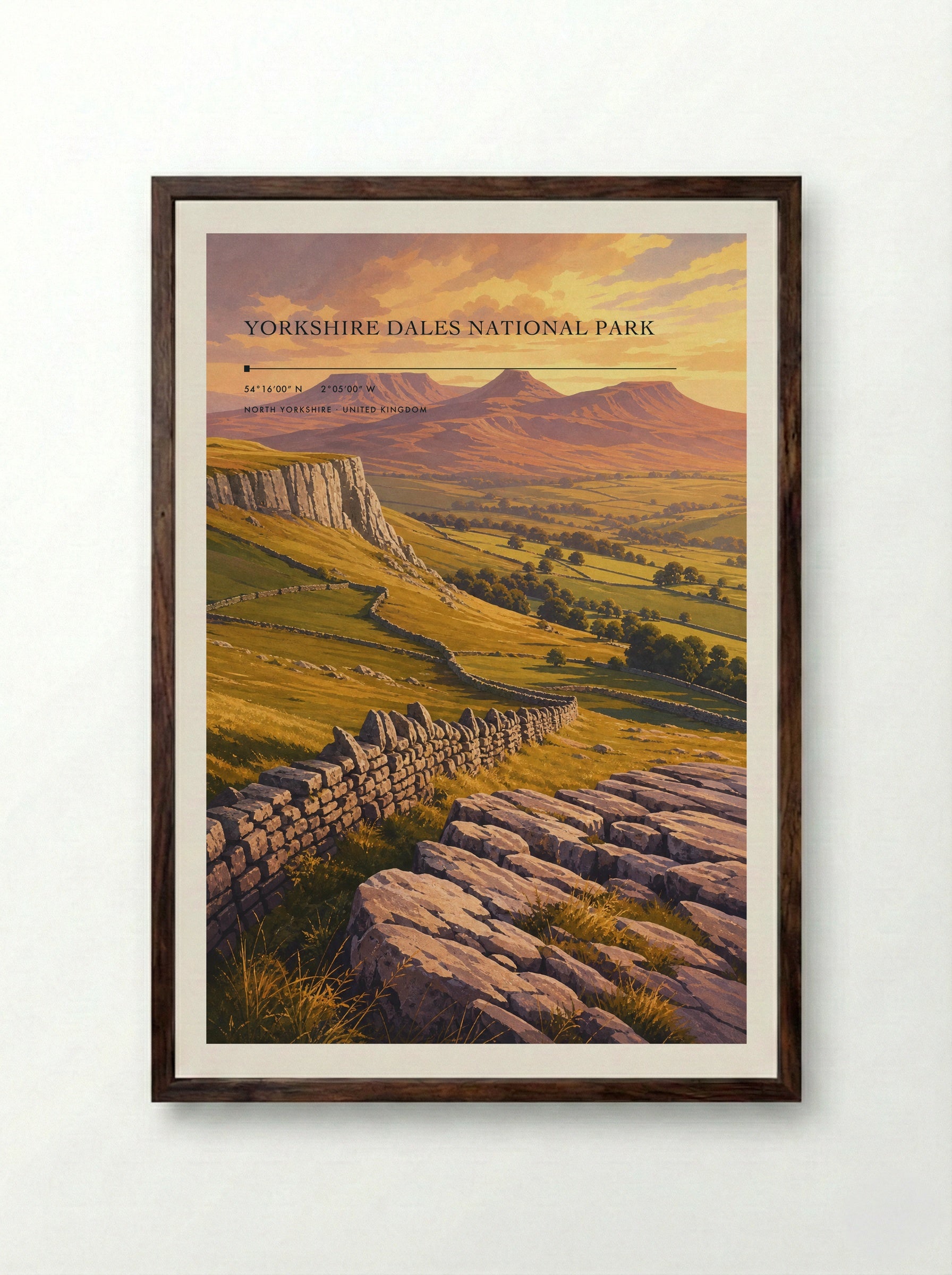 Yorkshire Dales National Park North Yorkshire United Kingdom Travel Poster - Framed Print Dark Wood