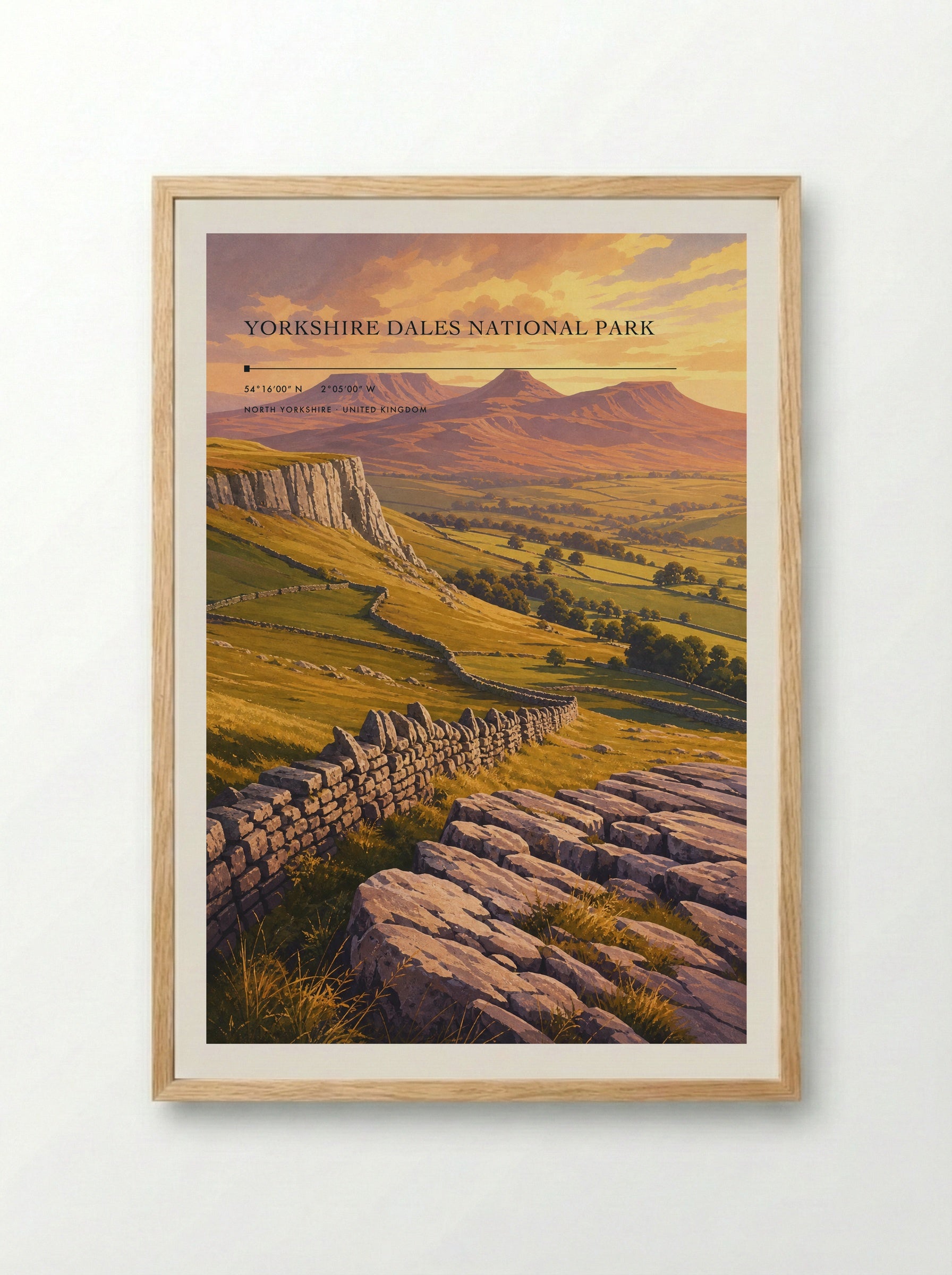 Yorkshire Dales National Park North Yorkshire United Kingdom Travel Poster - Framed Print Wood
