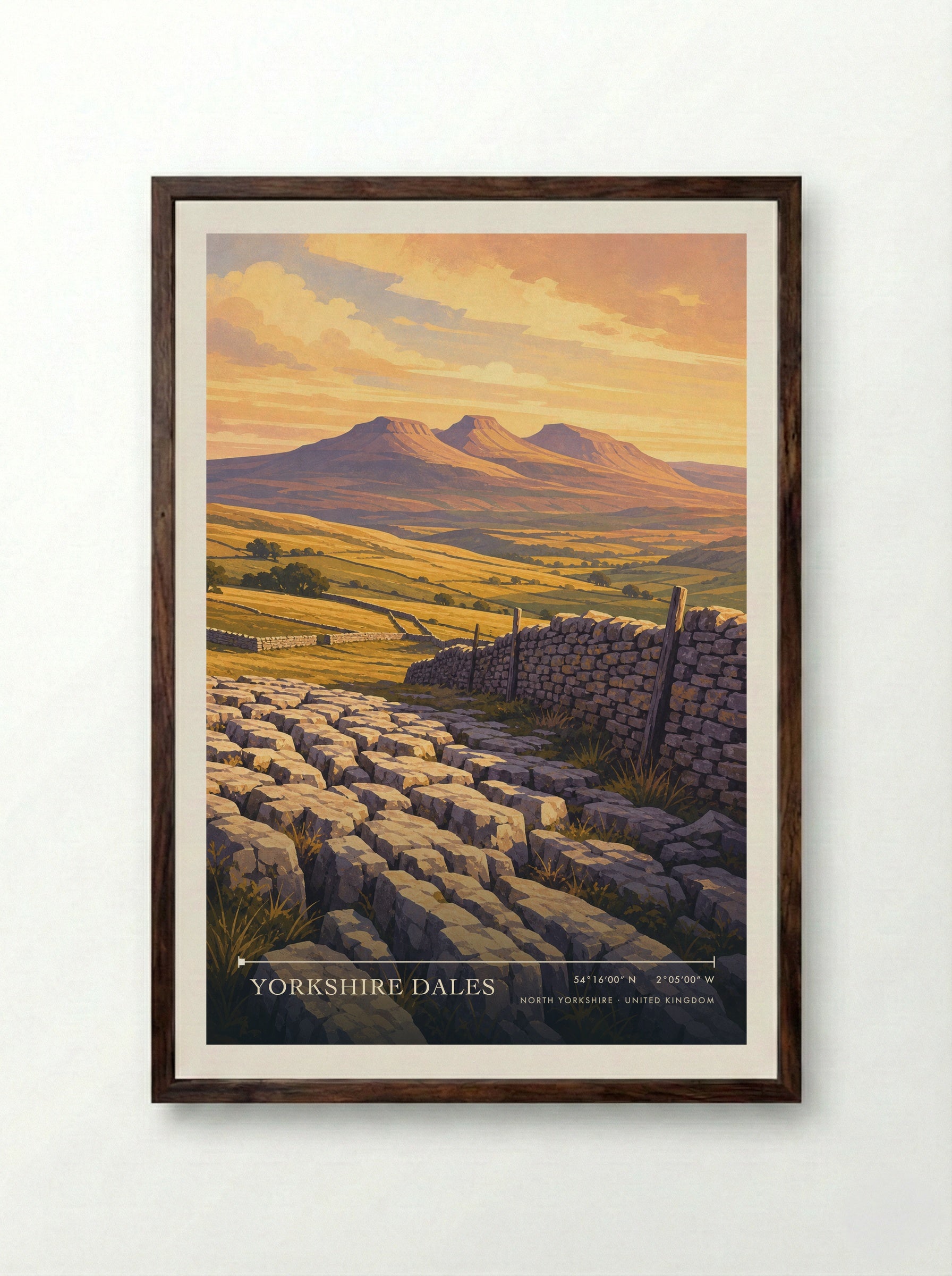 Yorkshire Dales North Yorkshire United Kingdom Travel Poster - Framed Print Dark Wood