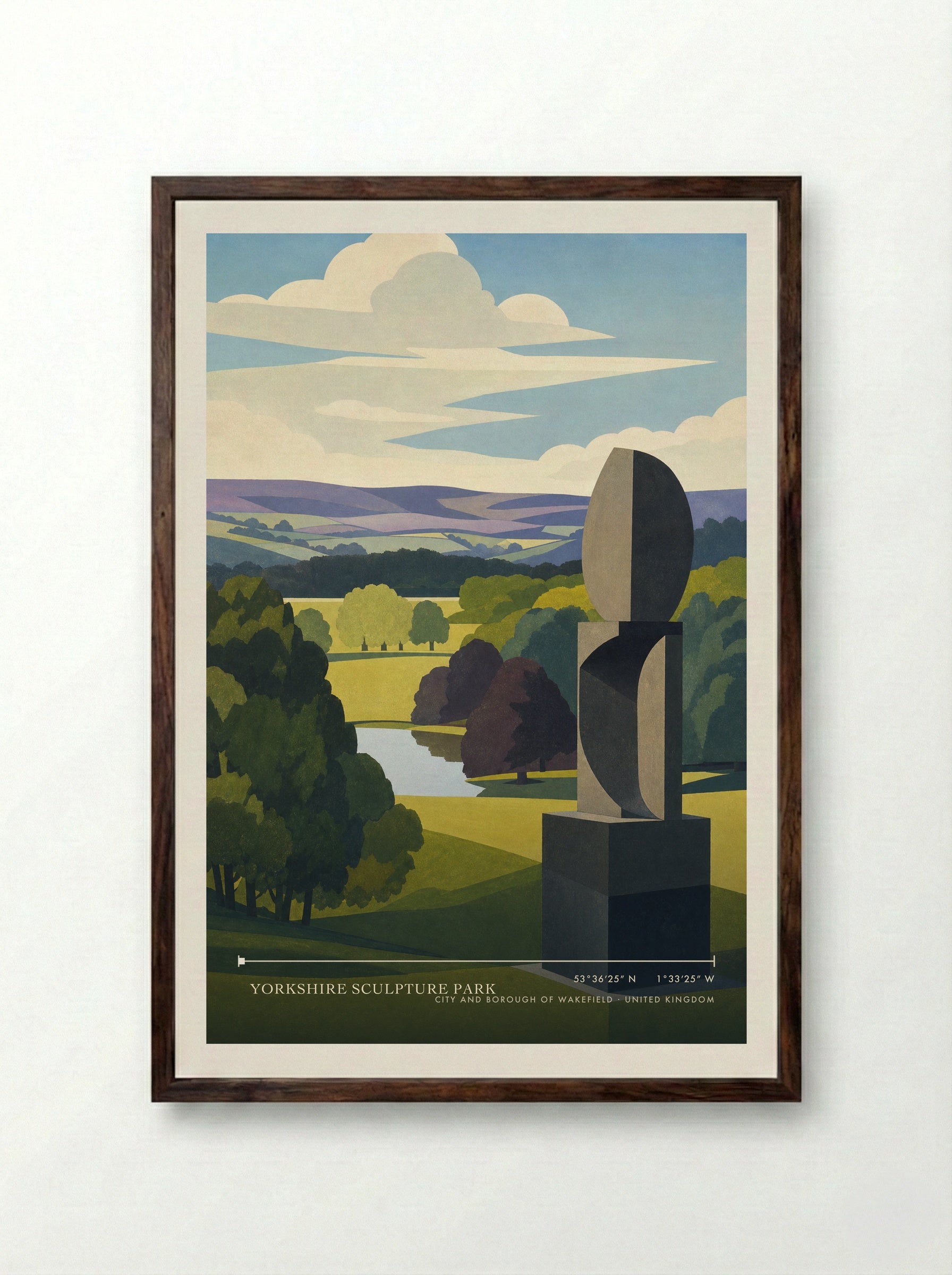 Yorkshire Sculpture Park City and Borough of Wakefield United Kingdom Travel Poster - Framed Print Dark Wood