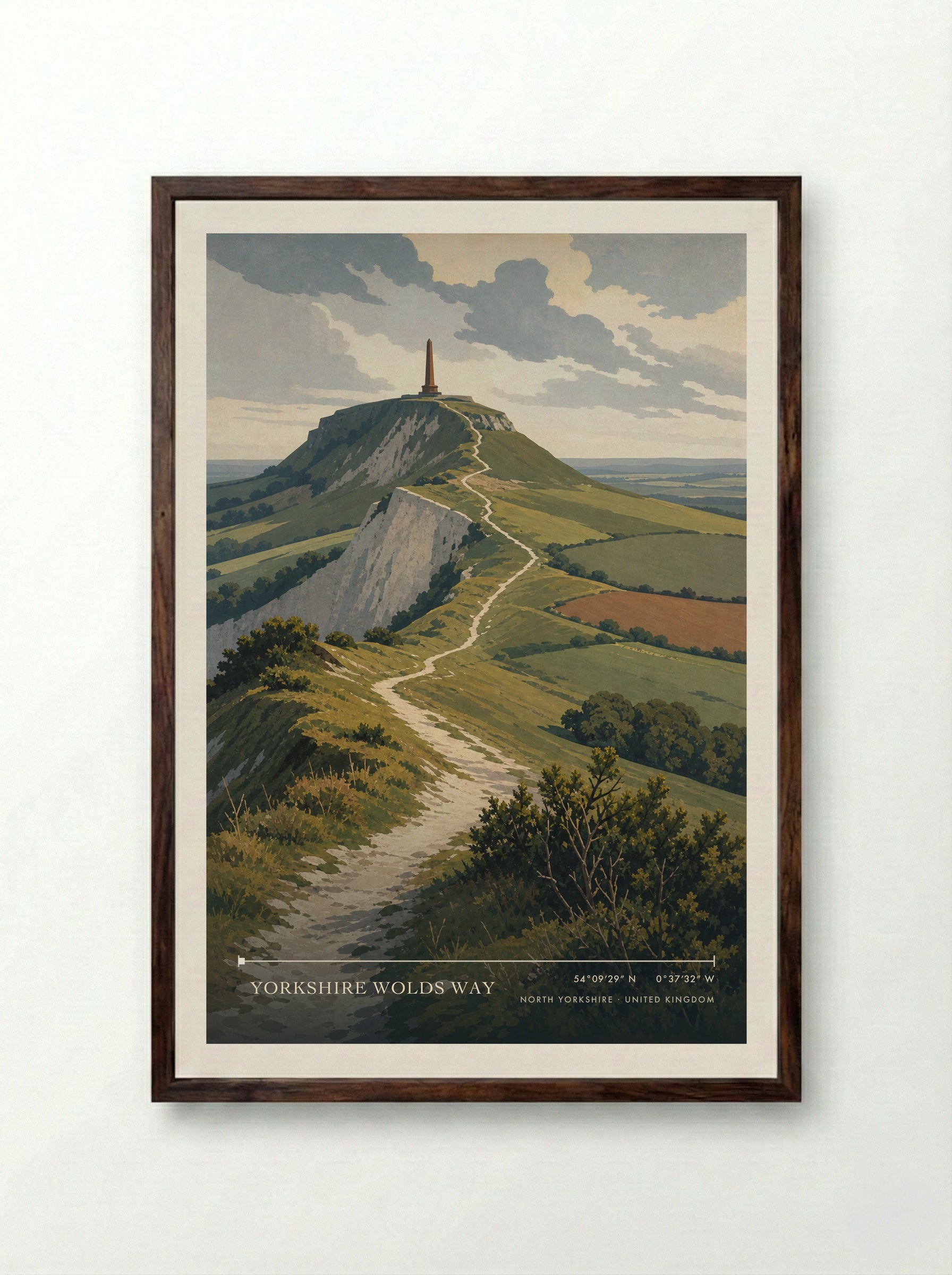 Yorkshire Wolds Way North Yorkshire United Kingdom Travel Poster - Framed Print Dark Wood