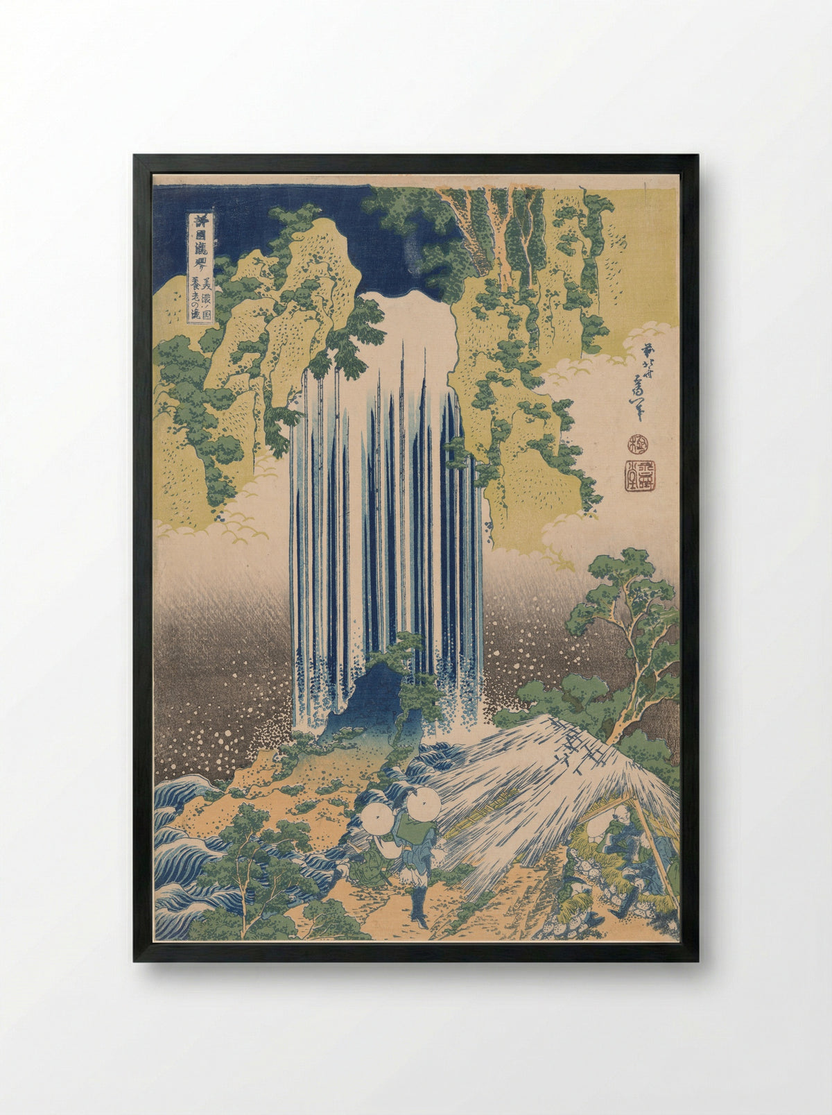 Yoro Falls in Mino Province - Katsushika Hokusai - Framed Print Black