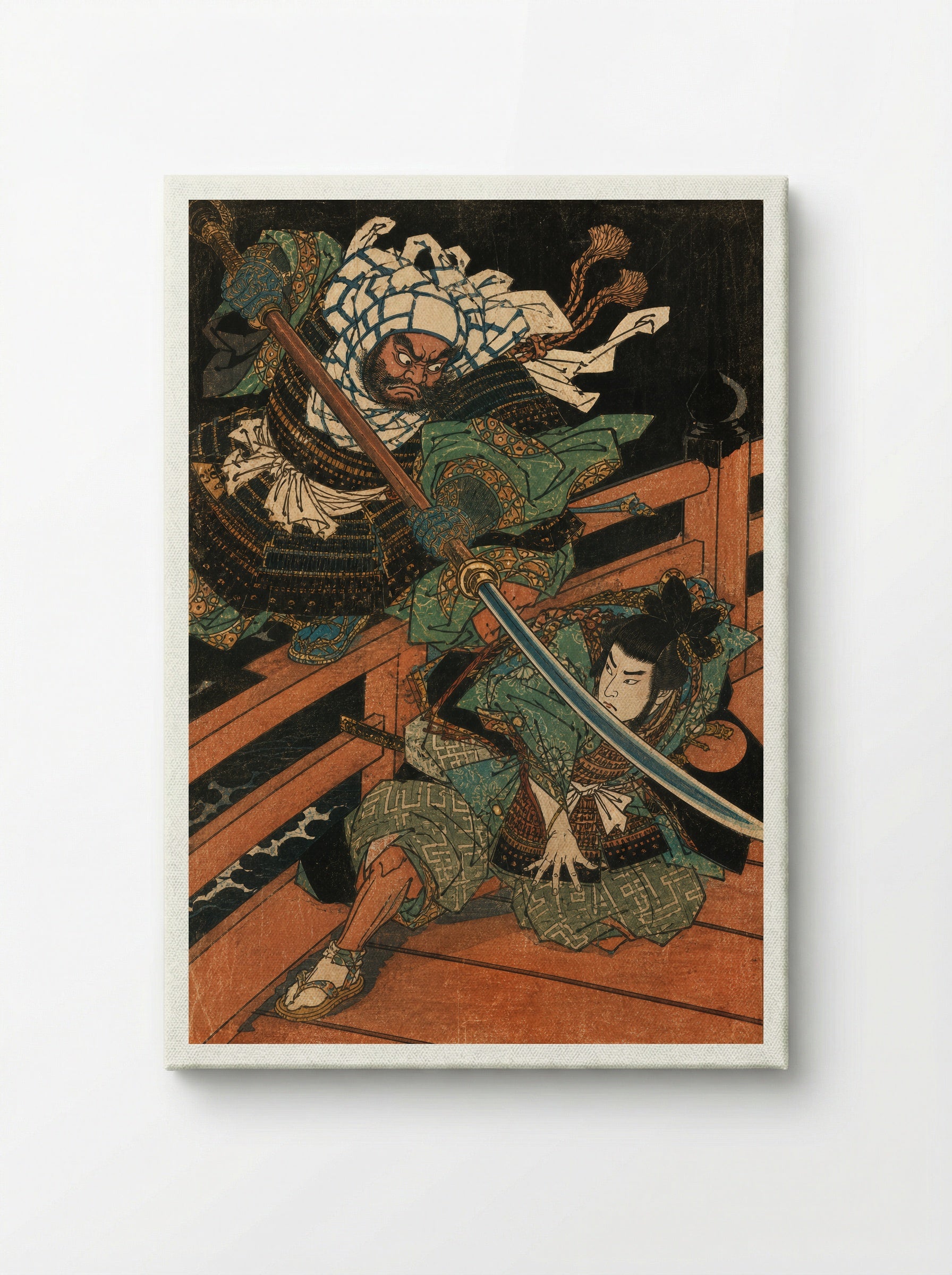 Yoshitsune and Benkei on Gojo Bridge: Beneath the Naginata - Canvas