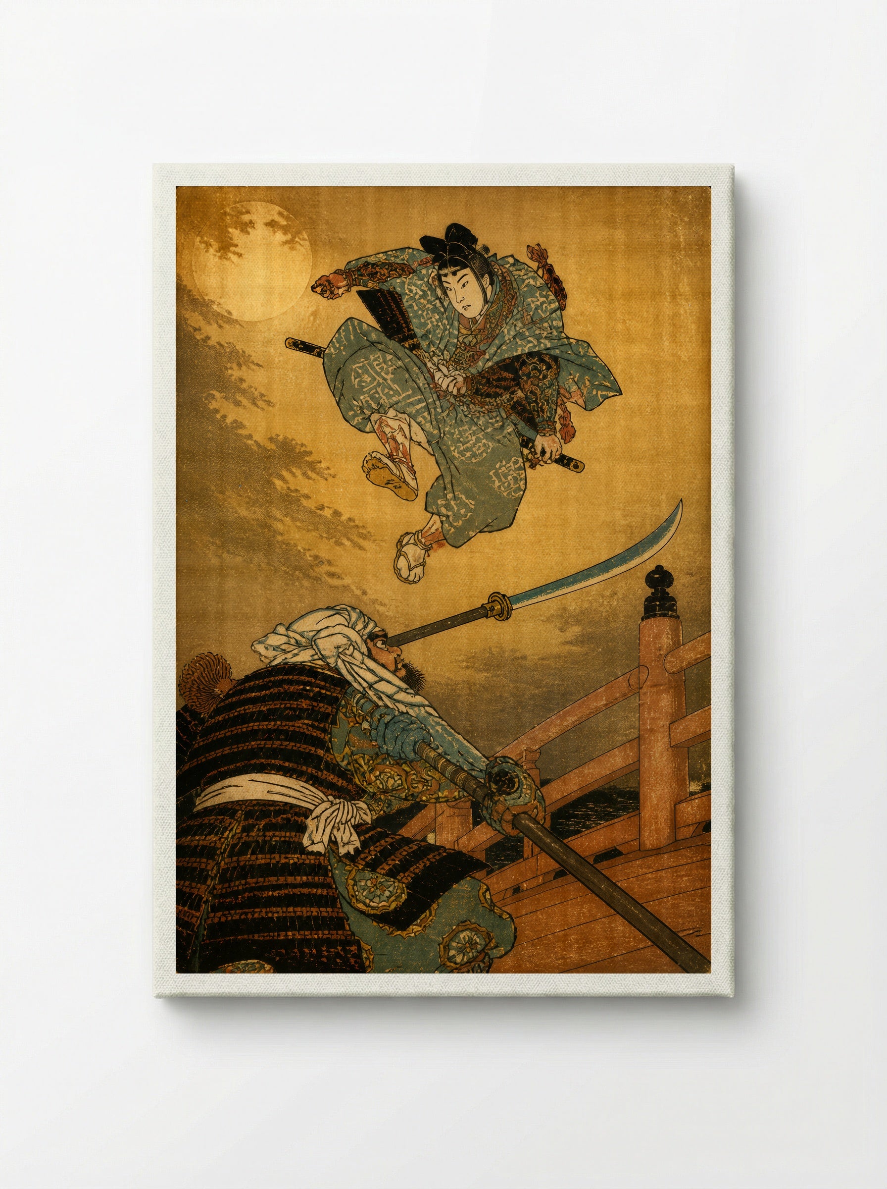 Yoshitsune and Benkei on Gojo Bridge: The Decisive Leap - Canvas