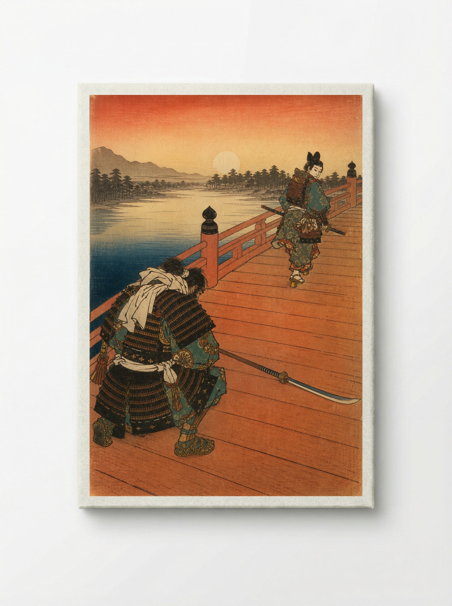 Yoshitsune and Benkei on Gojo Bridge: The Warrior Kneels - Canvas
