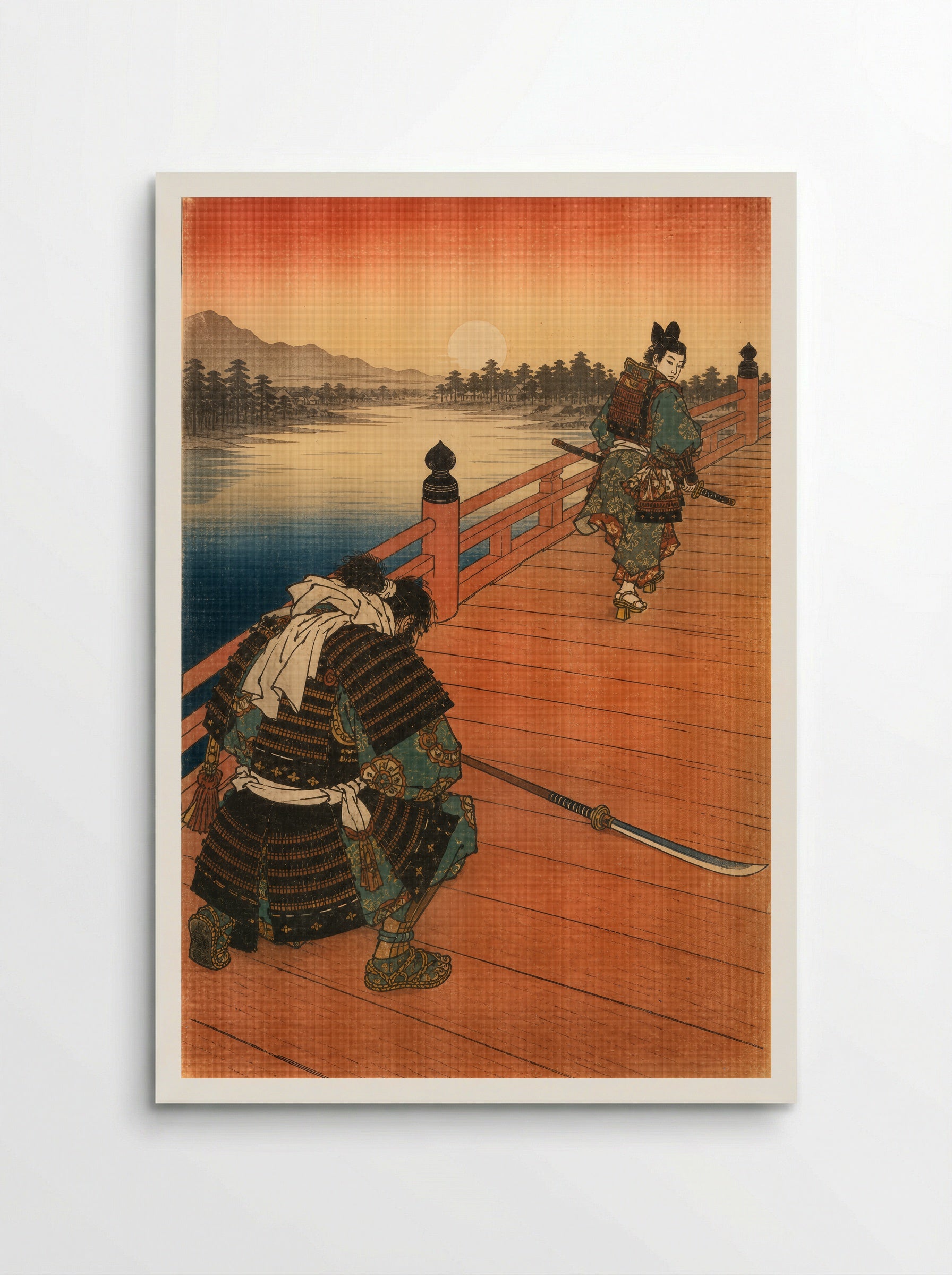 Yoshitsune and Benkei on Gojo Bridge: The Warrior Kneels - Poster